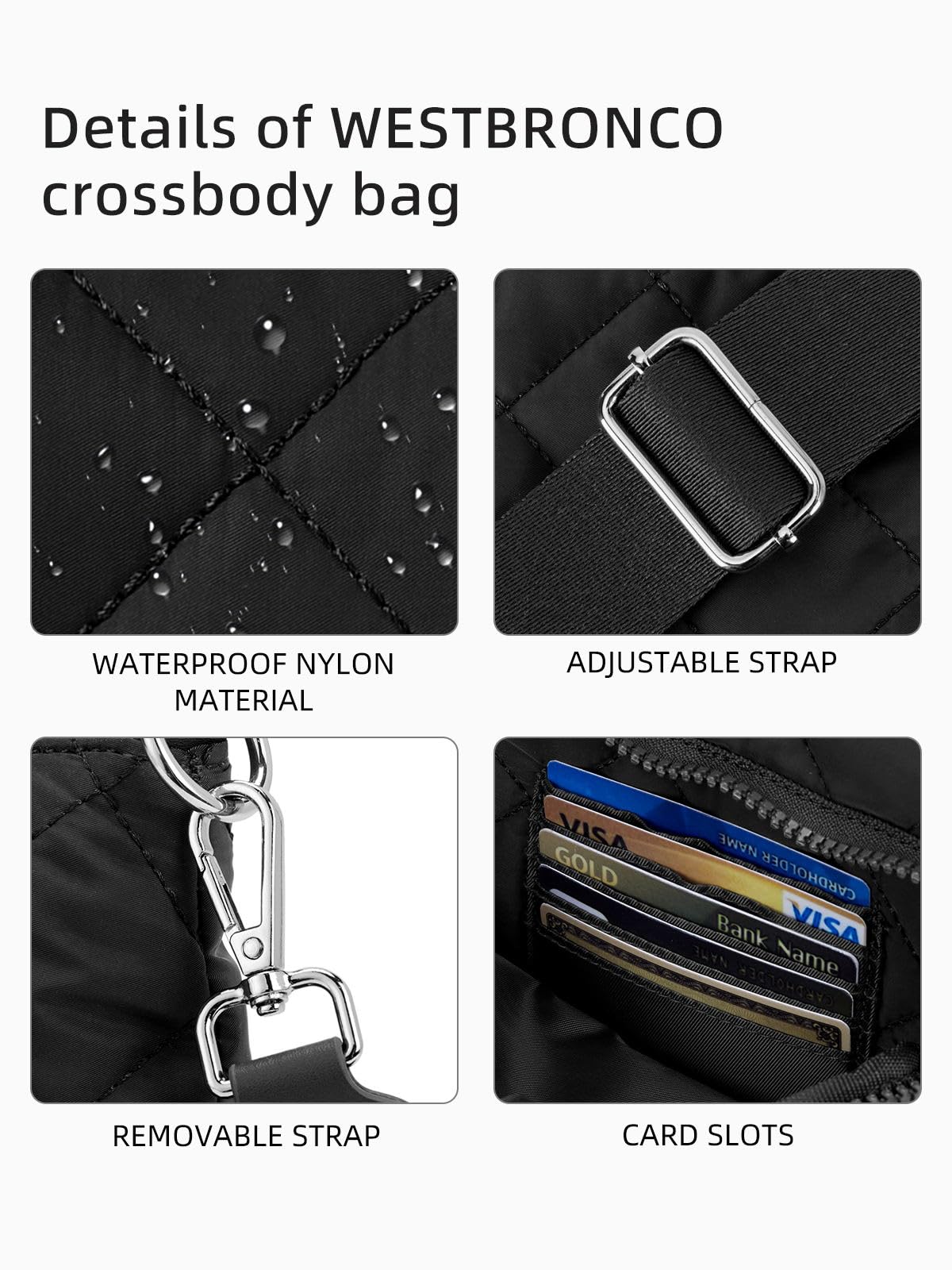 WESTBRONCO Quilted Crossbody Bag for Women with Multi Zipper Pockets - Nylon Purse & Wallet Set - Perfect for Travel, Shopping and Everyday Use