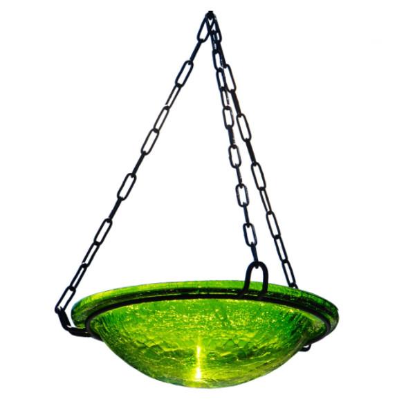 Fern Green Crackle Glass Birdbath Bowl for Garden Decor - Handmade Outdoor Bird Feeder with Crackled Texture, Perfect for Attracting Birds to Your Backyard or Patio