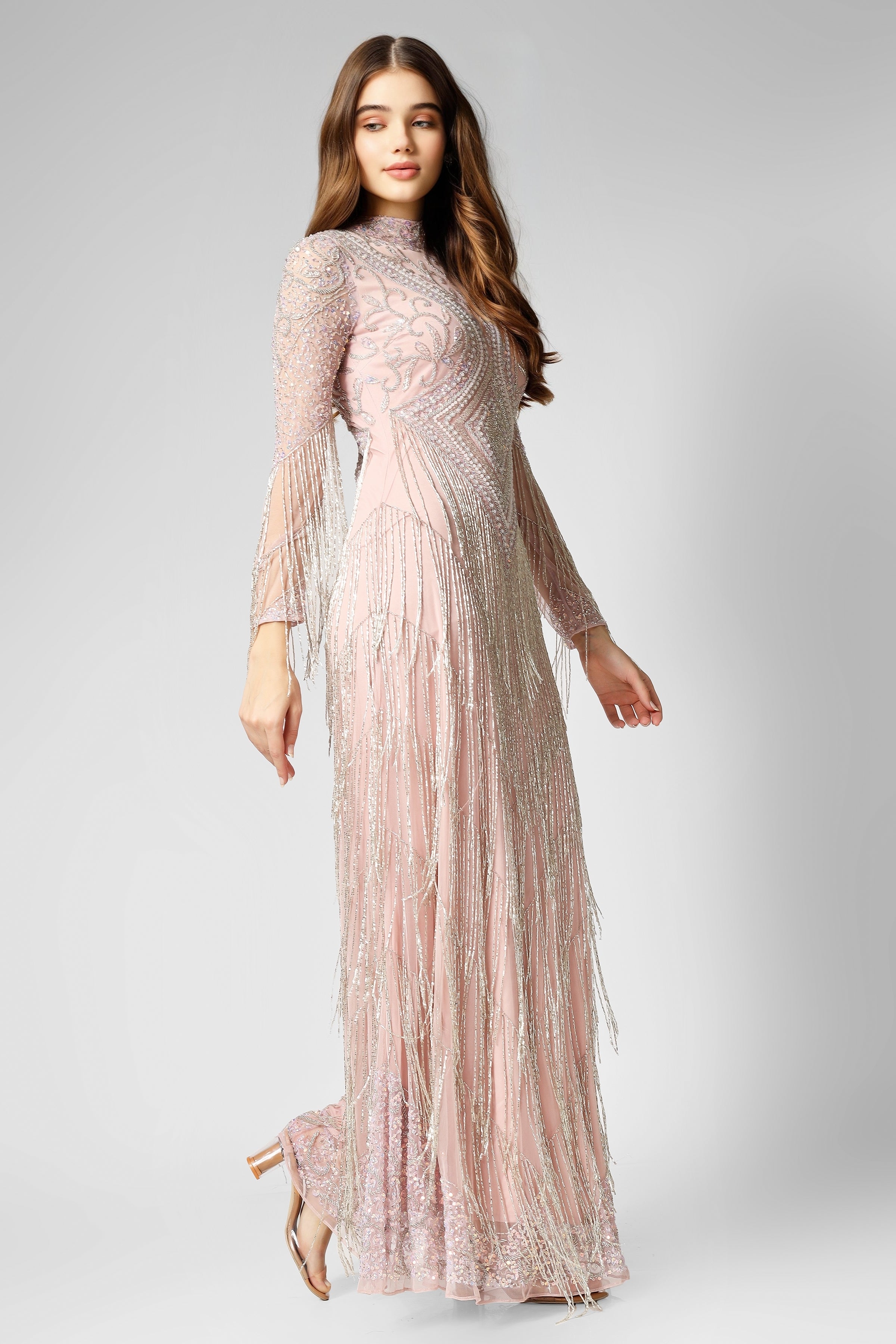 Lissy Women's Pink Fringe Maxi Dress - Boho Chic Long Flowy Summer Dress for Beach, Party & Vacation