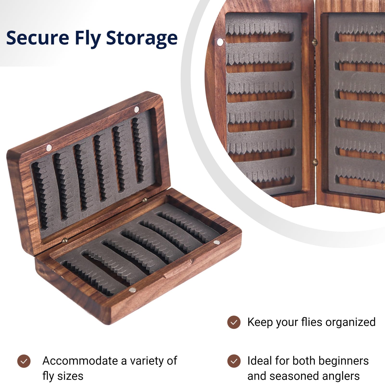 Premium Handmade Black Walnut Wooden Fly Fishing Box - Maxcatch Tackle Storage for Trout, Bass & Fly Fishing Gear | Perfect for Outdoor Adventures & Fly Fishing Trips