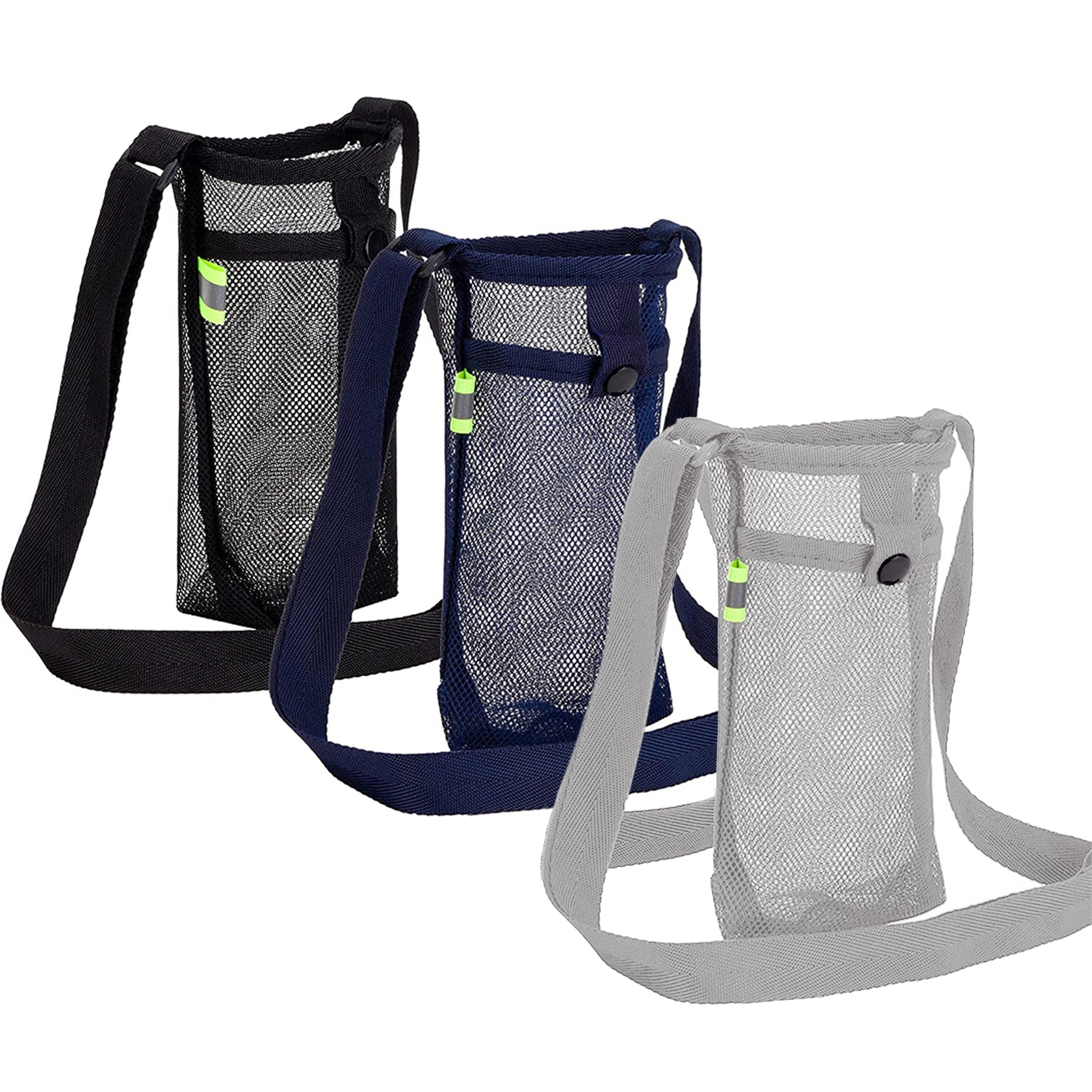3 Pack Mesh Water Bottle Holder - Adjustable Shoulder Strap Sling Bag & Pouch for Hiking, Camping, Walking - Perfect for Outdoor Adventures, Gym & Daily Use