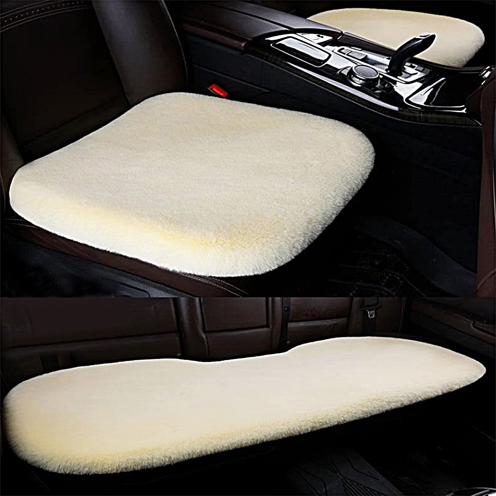 Premium Faux Sheepskin Car Seat Cushions Full Set - Soft Fluffy Non-Slip Seat Covers with Heat Insulation - Universal Fit for Cars, SUVs, Trucks - Cozy Office & Home Use - Perfect for Winter Comfort and Long Drives