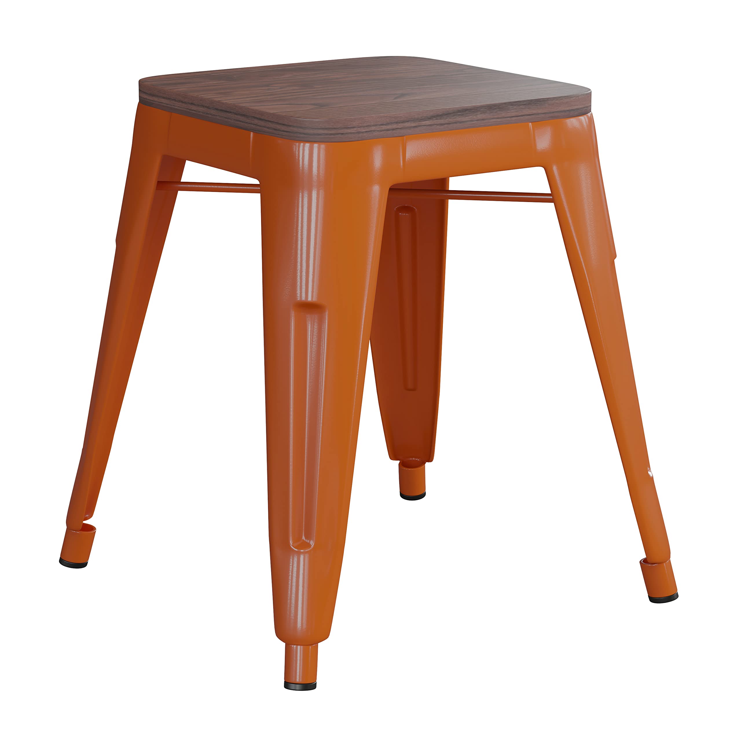 Commercial Grade Metal Dining Table Height Stool with Wooden Seat - Set of 4 Backless Orange Stackable Bar Stools 18