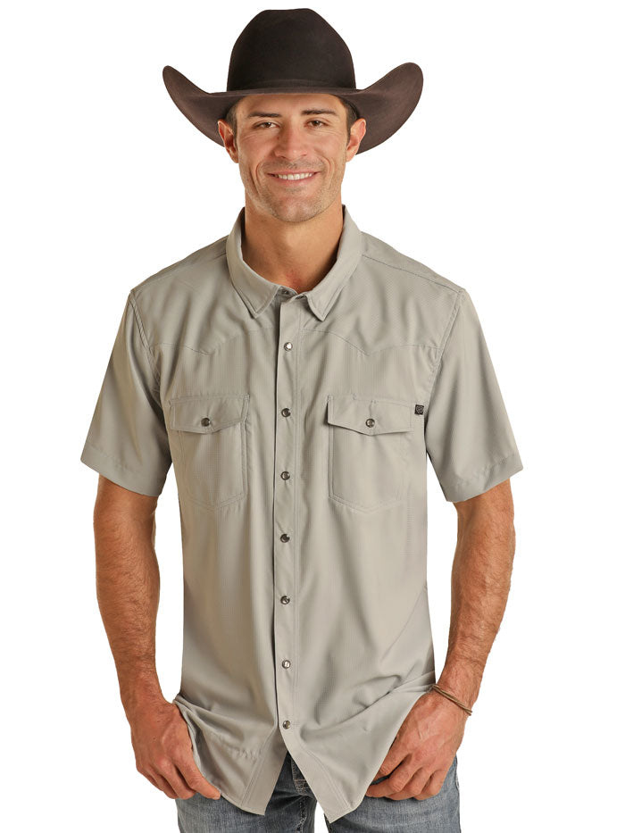 Rock & Roll Denim BMN3S02400 Men's Ripstop Short Sleeve Snap Shirt - Grey - Casual Wear & Outdoor Adventures