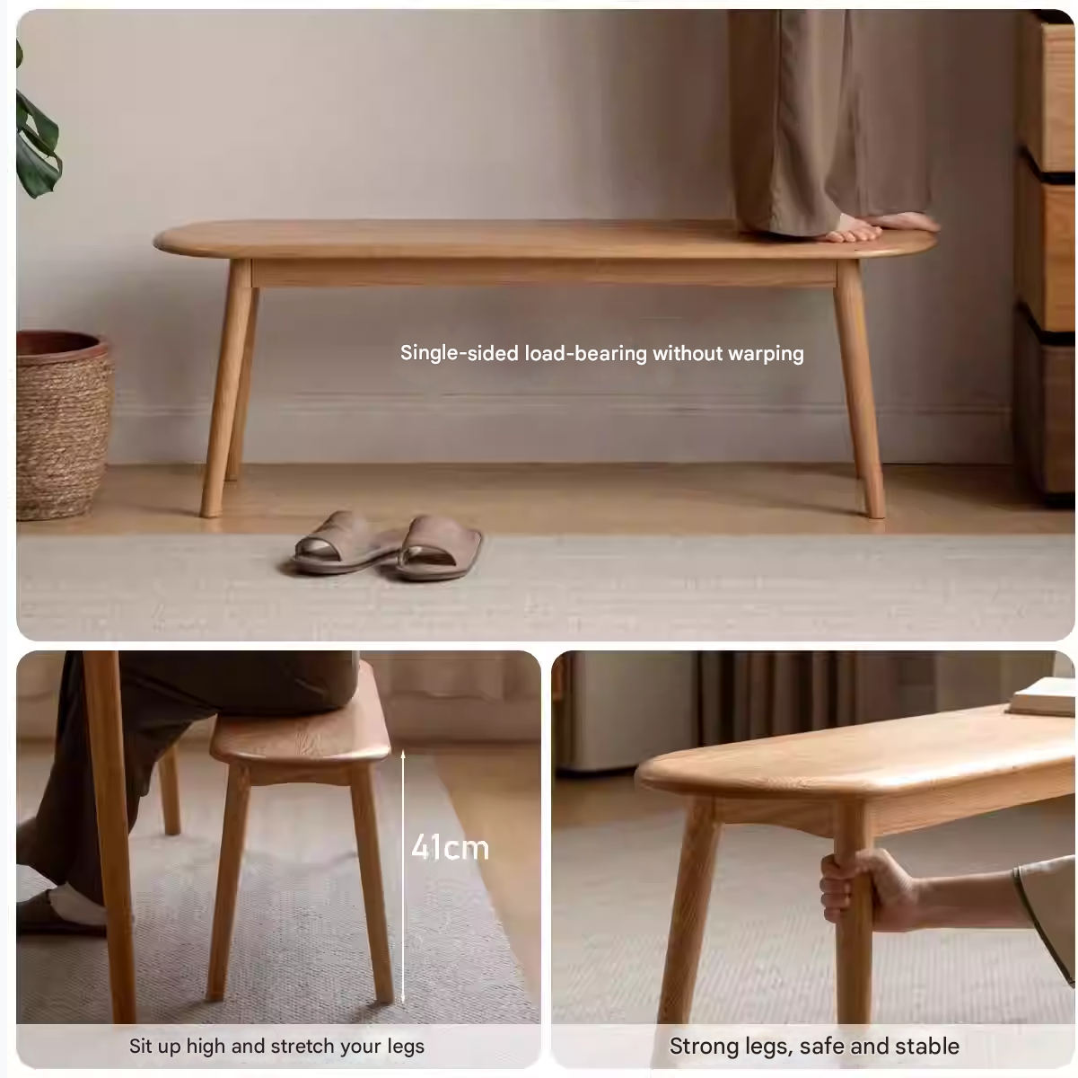 Solid Wood Bench - Oak, Black Walnut, Ash, Cherry - Handcrafted Rustic Stool for Entryway, Kitchen, or Garden Seating