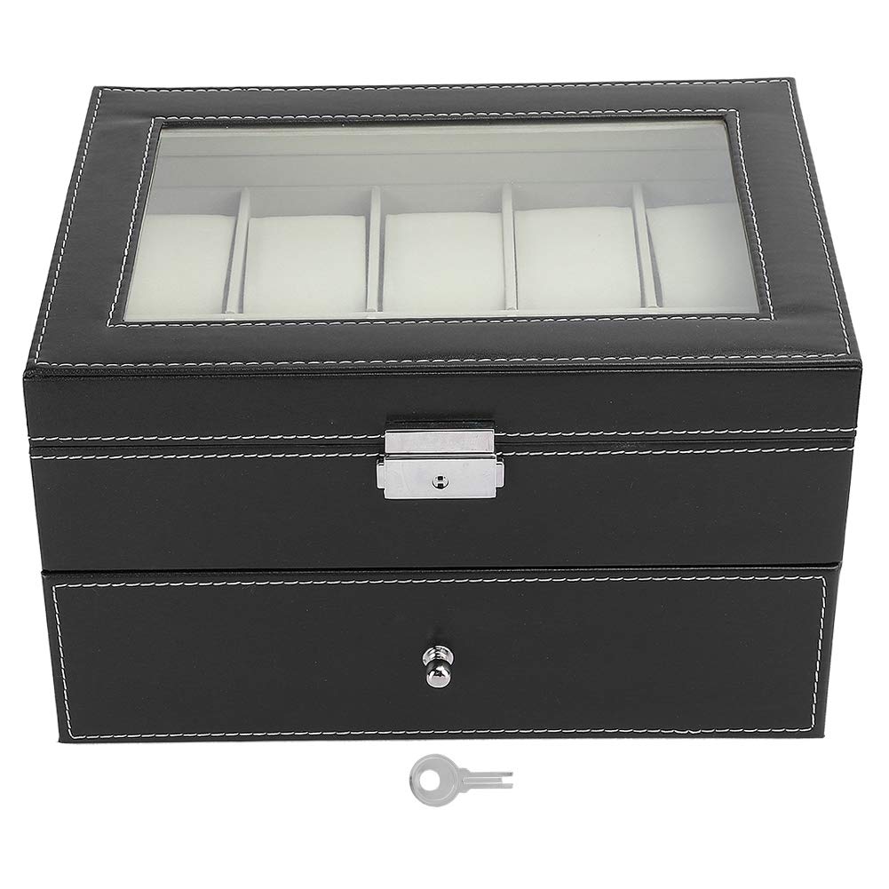 AMONIDA Black Glasses Case & Jewelry Organizer - 5/10 Grid Eyeglass Storage Box for Men & Women - Perfect for Travel, Sunglasses, Rings & Watches - Compact Case for Home, Office & On-the-Go Use