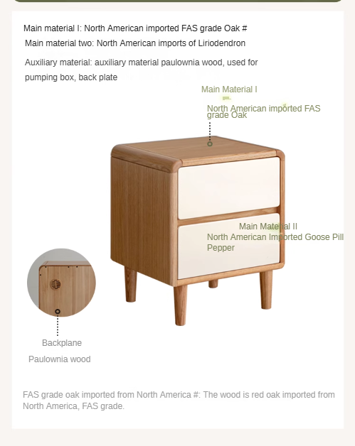 Solid Oak Wood Nightstand - Bedside Table with Drawer for Bedroom Furniture, Perfect for Storage and Decor