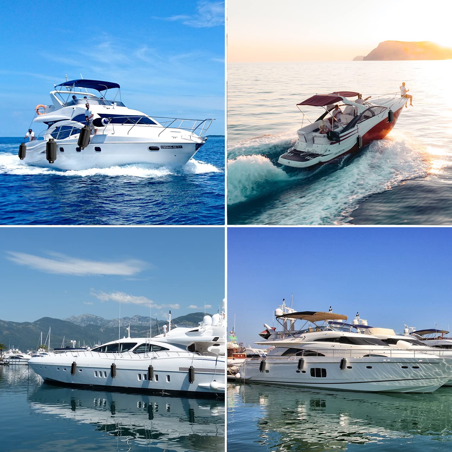 **4 Pack Inflatable Boat Fenders with Ropes & Pump - Heavy Duty Ribbed Marine Bumpers for Docking, Mooring & Boat Protection (Includes 4 Needles)** - Perfect for Yachts, Sailboats, and Dockside Safety
