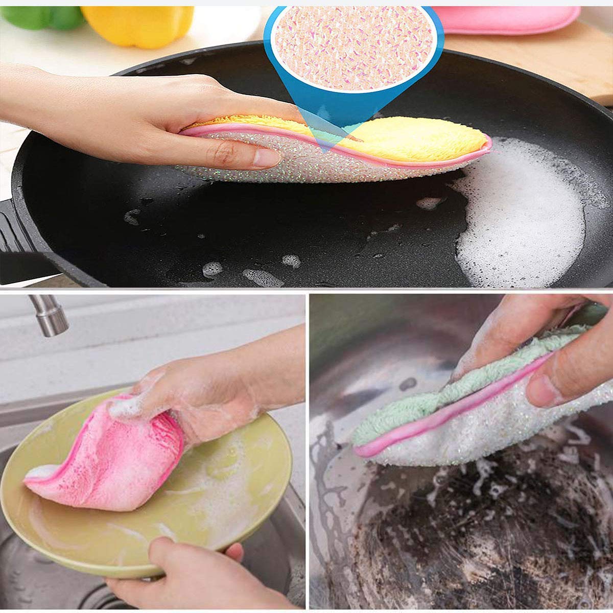Double-Sided Kitchen Sponges - 6 Pack for Pans & Pots Cleaning
