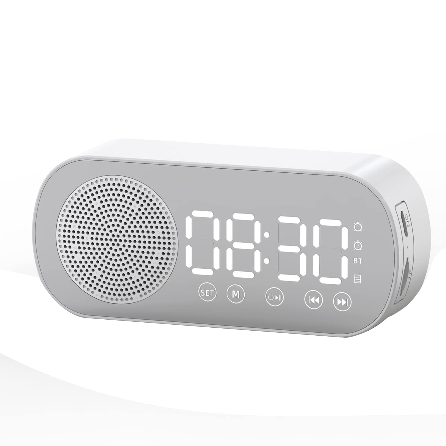Wireless Bluetooth Speaker with Digital Alarm Clock, Dual Alarm, TF Card Support - Portable Soundbar for Office, Bedroom, and Home Use