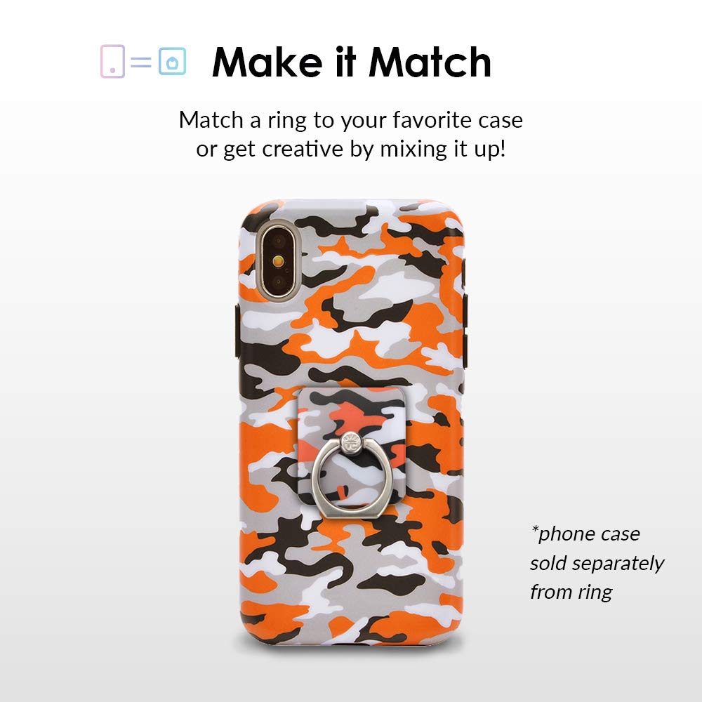 Velvet Caviar Cell Phone Ring Holder - Finger Grip & Stand for iPhone, Galaxy, Most Cases (Excludes Silicone/Leather) - Orange Camo - Perfect for One-Handed Use, Selfies, and Secure Phone Handling