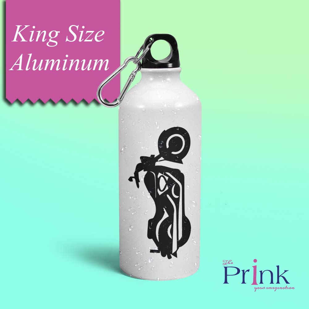 Prink Aluminum Bike Printed Sports Water Bottle for Men - 600ml, White - Perfect for Cycling, Gym, Hiking & Outdoor Activities