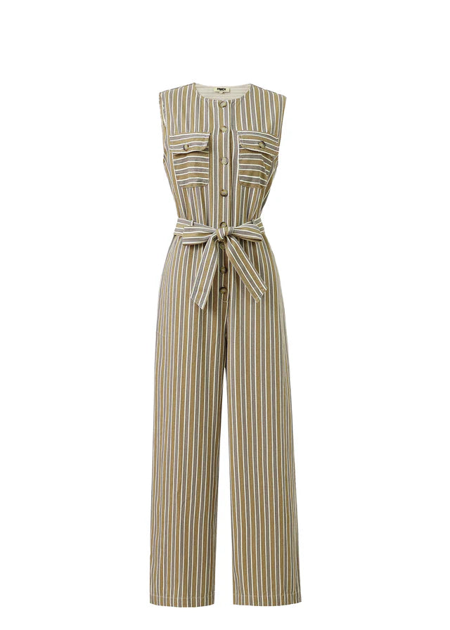 Norina Striped Jumpsuit for Women - Grey One Piece Romper | Casual Summer Outfit, Beachwear & Vacation Style