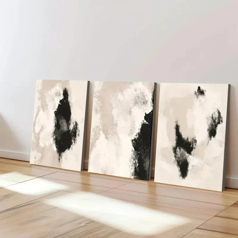 3-Piece Abstract Black Neutral Beige Geometric Wall Art Set - Framed Canvas 40x60cm (16x24in) - High Quality Print - 100% Australian Made - Ready to Hang - Perfect for Living Room, Bedroom & Office Decor