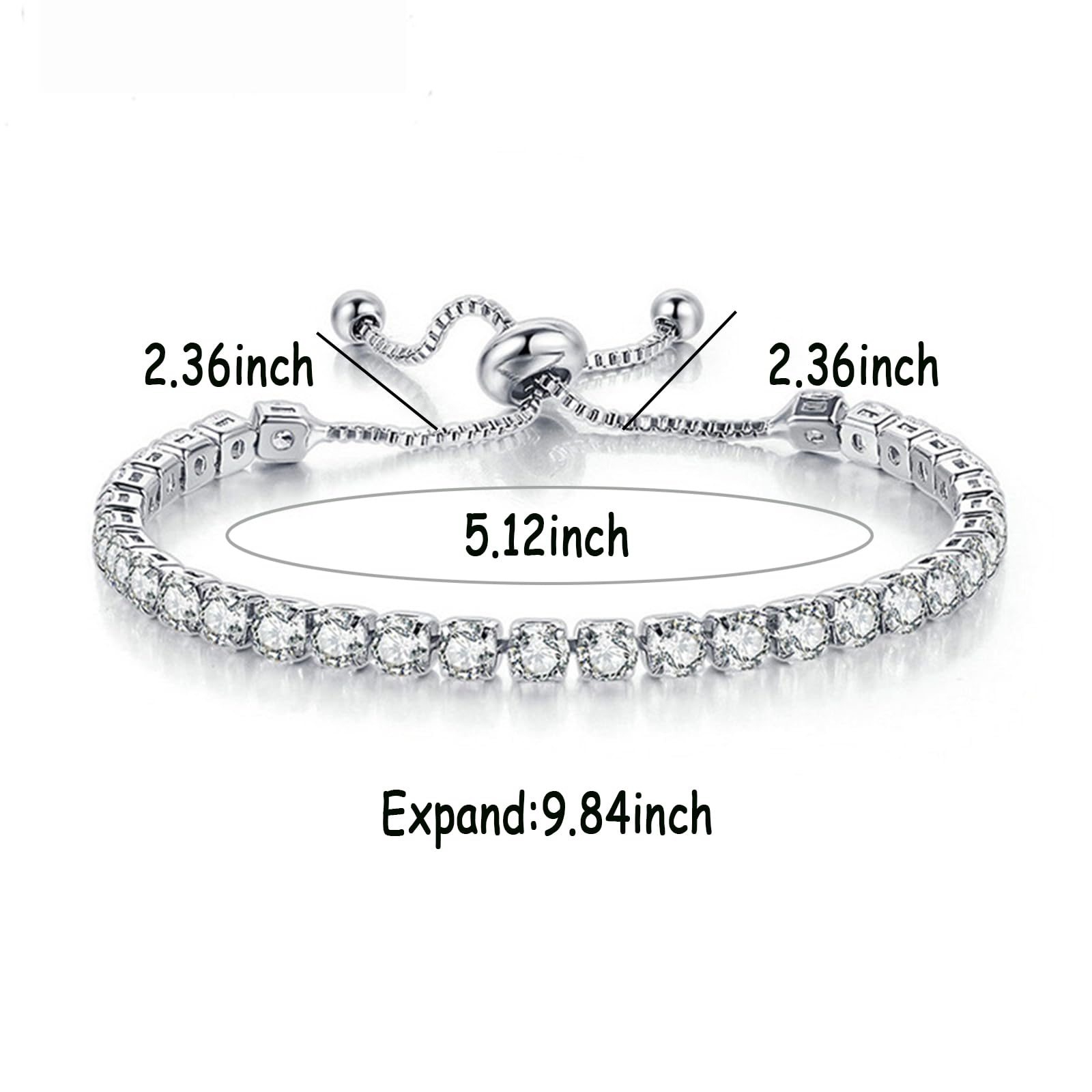 Elegant Silver Tennis Bracelet for Women - White Gold Plated Diamond Adjustable Slider Bracelet | Classic Fashion Jewelry | Perfect Wedding Gift & Anniversary Present | Ideal for Formal Events, Date Nights & Special Occasions