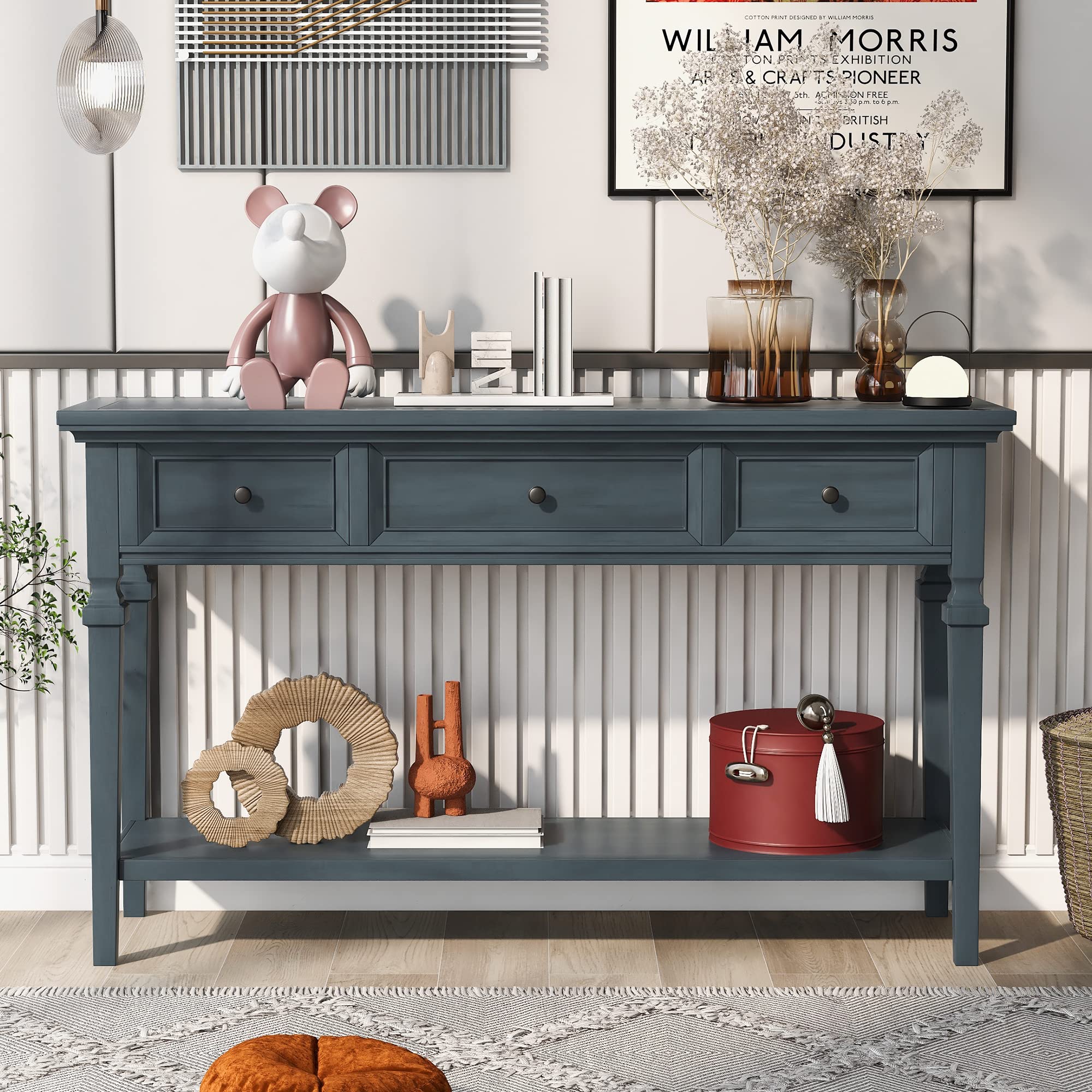 Vintage Farmhouse Console Table with Drawer - Solid Wood Entryway Sofa Table for Hallway, Living Room & Bedroom | Rustic Home Decor Accent Piece