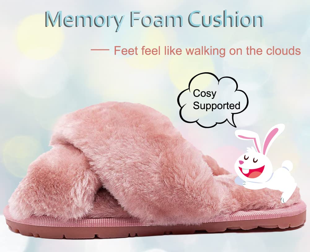 Fadezar Girls Fluffy Slippers - Warm Plush Memory Foam House Shoes for Kids | Cute Leopard Print Open-Toe Slide-On Slippers for Indoor Comfort & Playtime