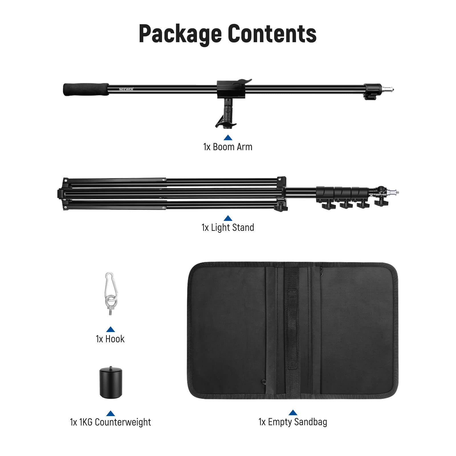 NEEWER 9.8ft/3m Air Cushioned Aluminum Light Stand with Boom Arm - Heavy Duty Adjustable Photography Stand for Studio Flash, Softbox, Umbrella & Ring Light - Includes Counterweight & Sandbag - Max Load 5kg (2 Pack) - Perfect for Professional Photography & Video Production