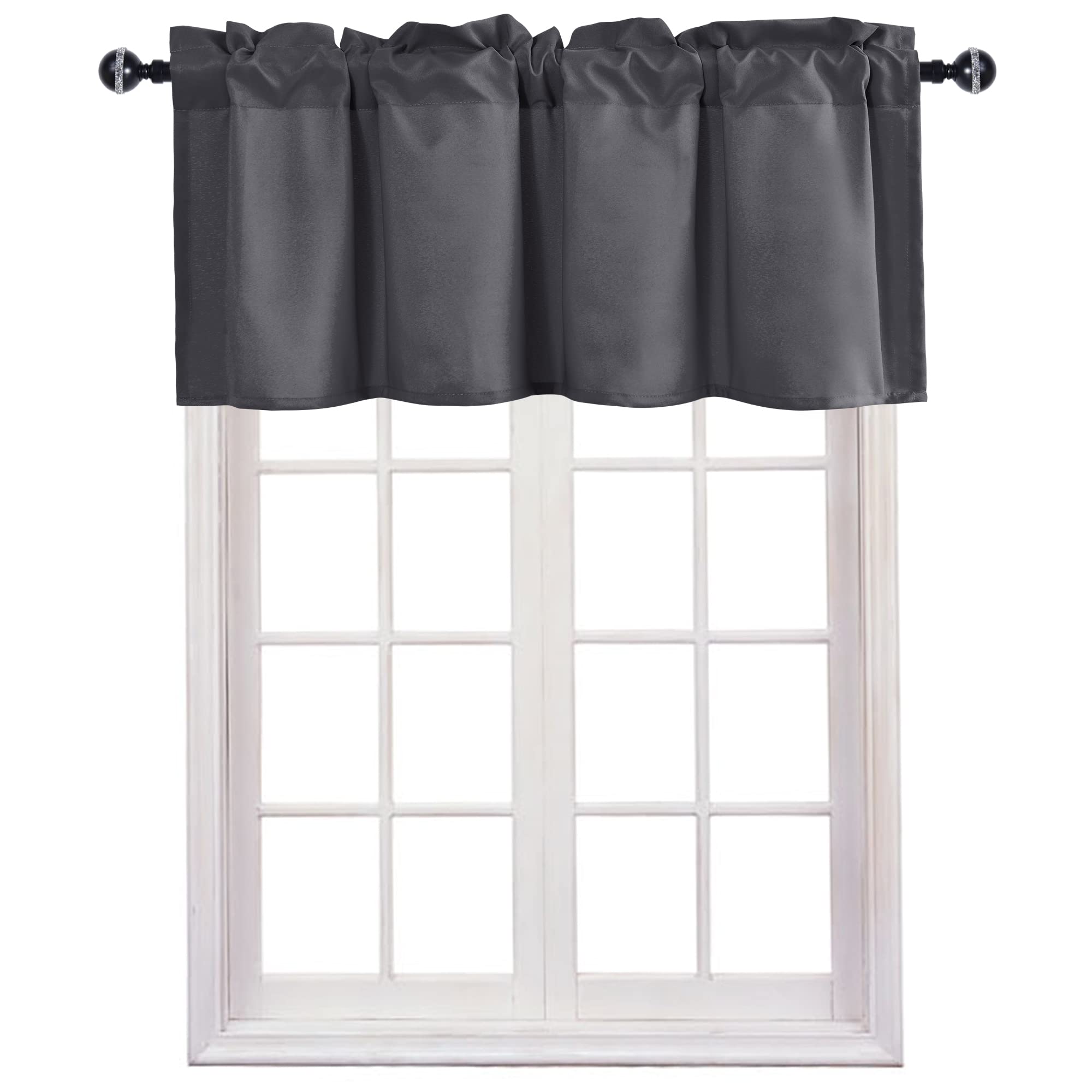 JIUZHEN Thermal Insulated Valance Curtains - Dark Grey, 42 x 18 Inches, Rod Pocket Window Treatment for Kitchen, Living Room, Bathroom & Basement - Perfect for Privacy, Light Control & Home Decor