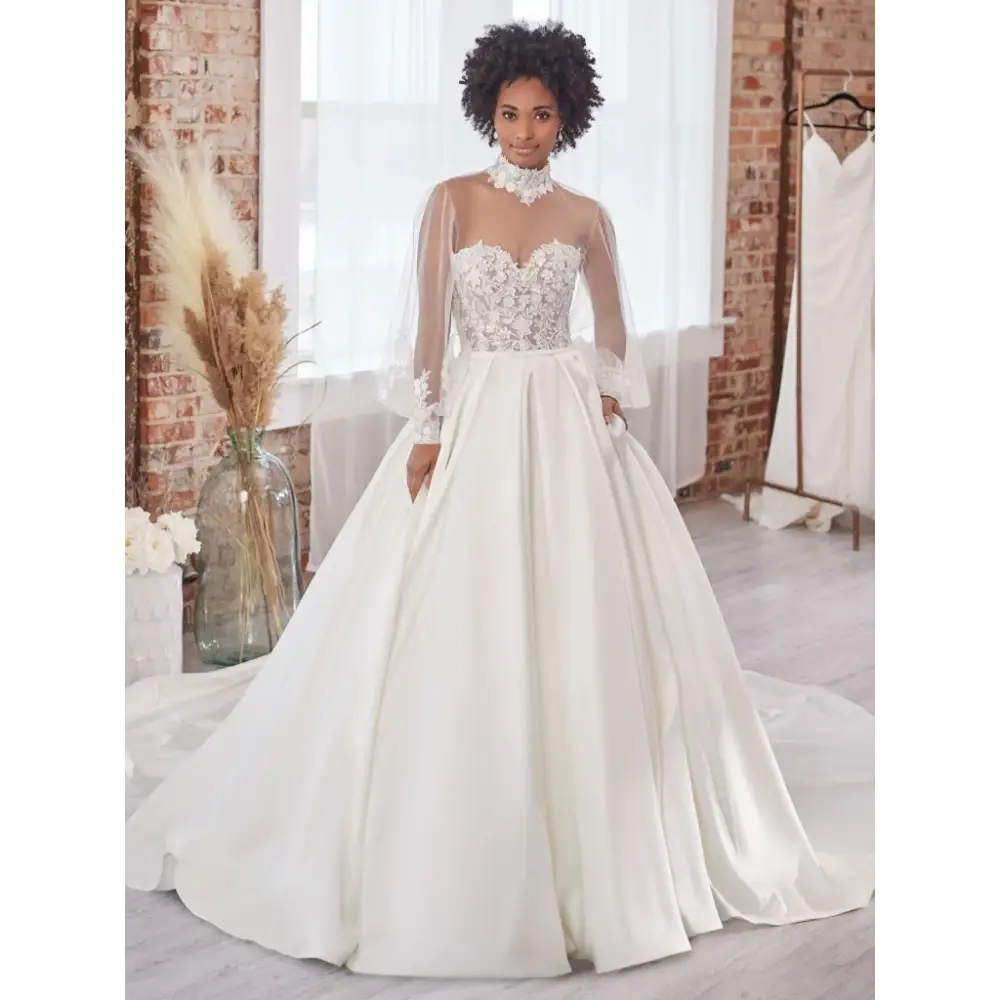 Maggie Sottero Denae Detachable Wedding Dress Jacket - Elegant Bridal Cover-Up for Church Ceremony & Outdoor Photos