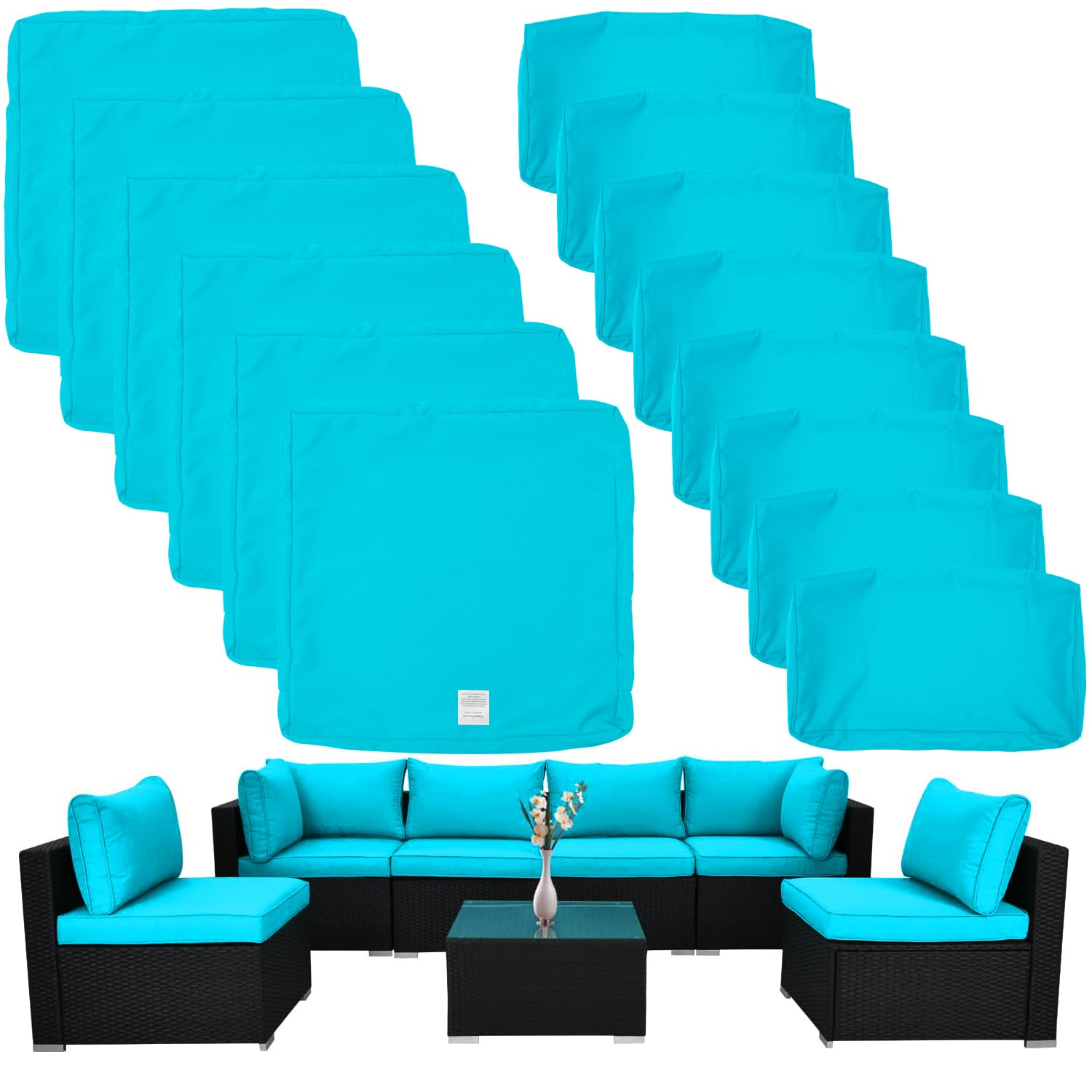 **14-Pack Outdoor Patio Seat & Back Cushion Replacement Covers – Fits 7-Piece 6-Seater Wicker Rattan Sectional Sofa Set (Turquoise, Covers Only, Large) – Perfect for Garden, Poolside & Patio Furniture Protection**