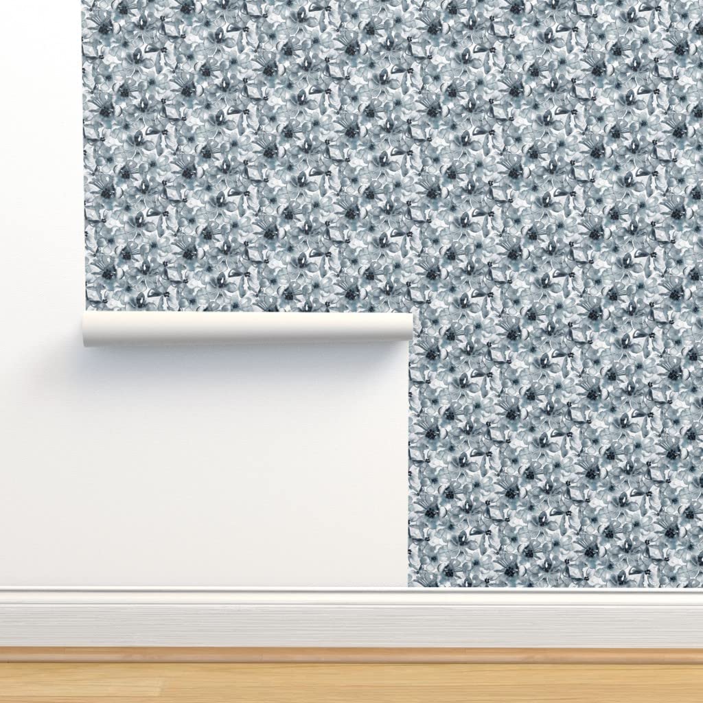 Floral Anemone Peel & Stick Wallpaper Swatch - Botanical Watercolor Gray Removable Wallpaper for Bedroom, Nursery & Home Decor | Custom Wallpaper by Spoonflower