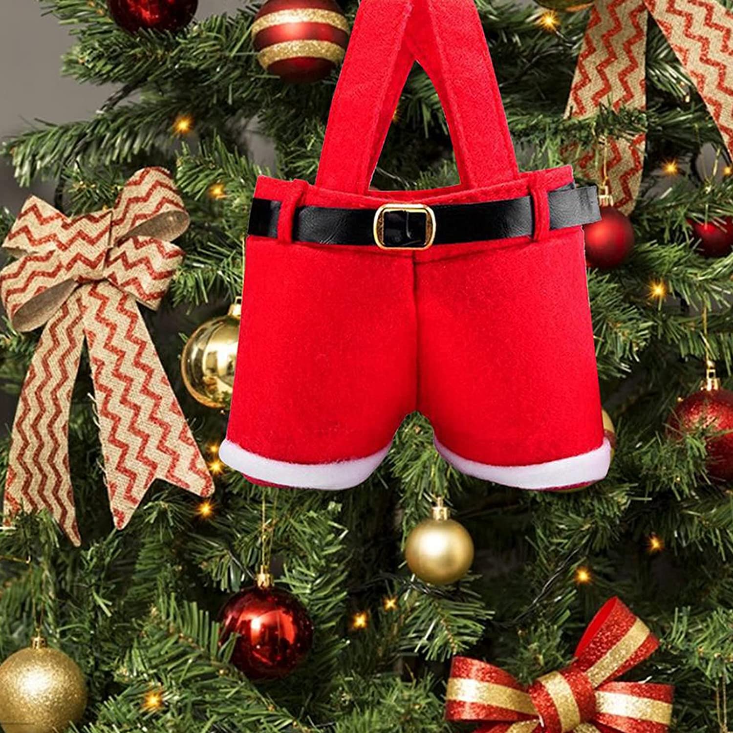 Homecube Christmas Candy Bags - Santa Pants Design Gift & Treat Bags with Handles (Pack of 3, 7