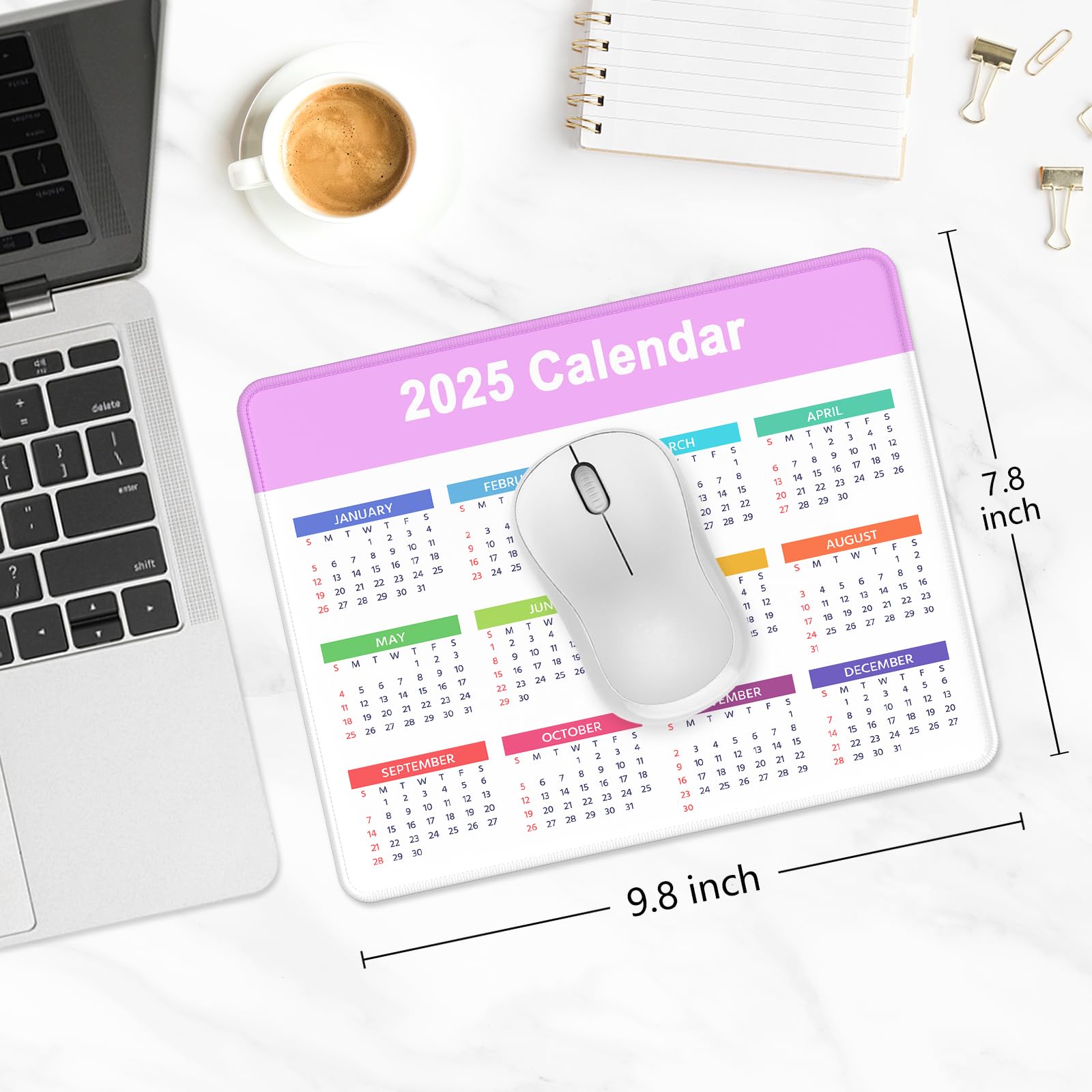 Dapesuom 2025 Calendar Mouse Pad - Non-Slip Rubber Base, Stitched Edges, Waterproof Gaming Mouse Mat (9.8