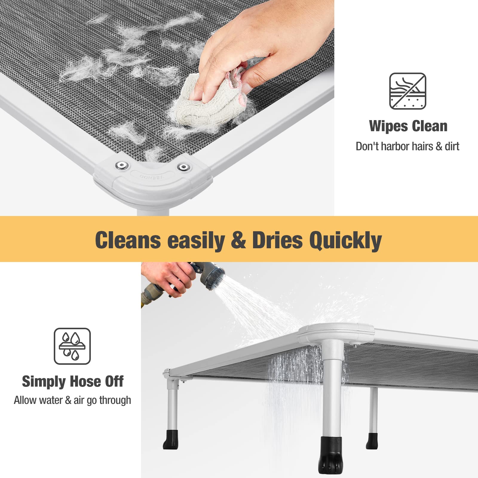 Veehoo Chew Proof Elevated Cooling Dog Bed - Durable Textilene Mesh & Silver Aluminum Frame Pet Cot with Non-Slip Feet - Indoor/Outdoor Use for Large Dogs - Perfect for Backyard, Patio, or Kennel Comfort
