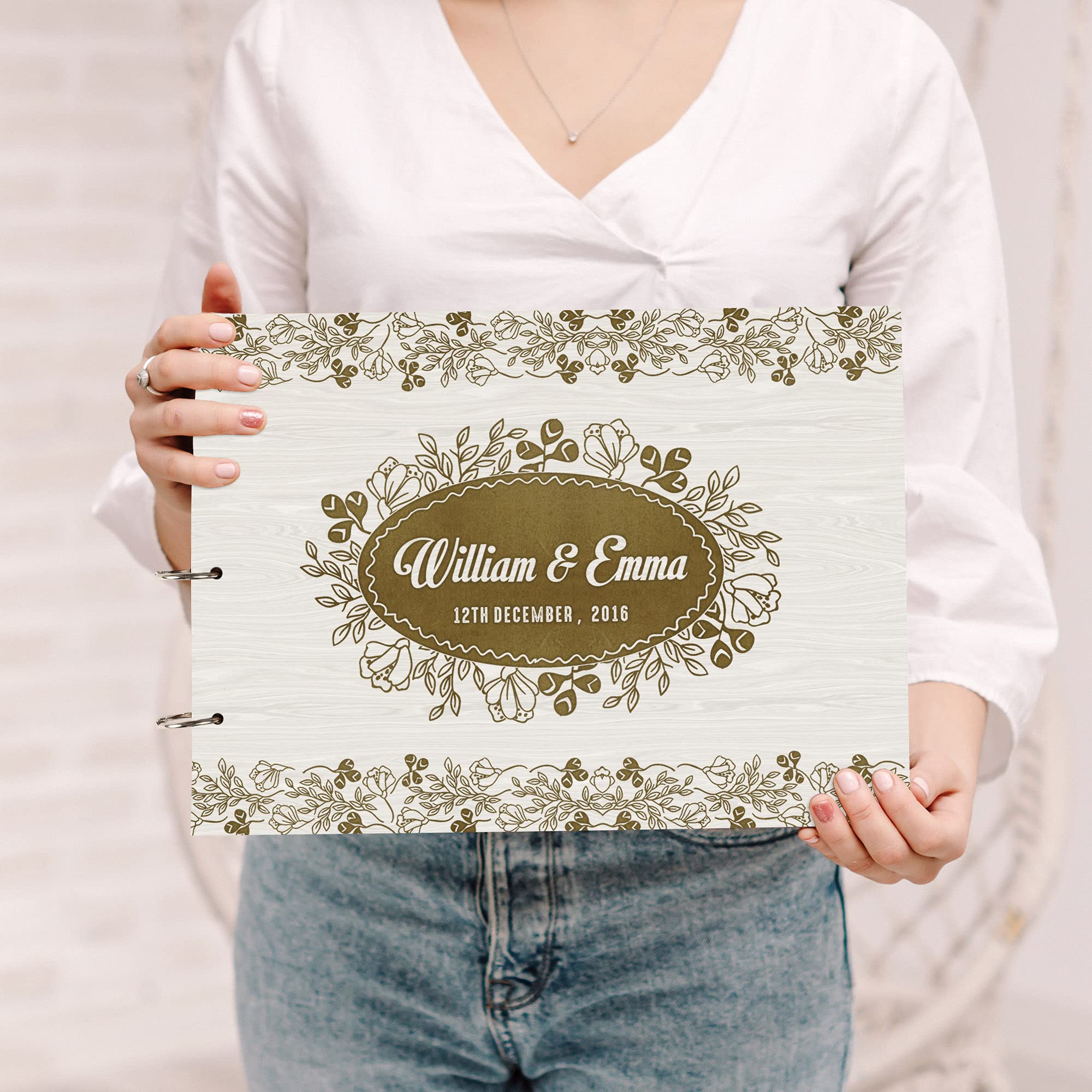 Personalized Engraved Wooden Wedding Guest Book - Laser Cut Custom Sign-in Registry for Bridal Shower, Anniversary & Special Events - Unique Keepsake Scrapbook for Couples - Z5