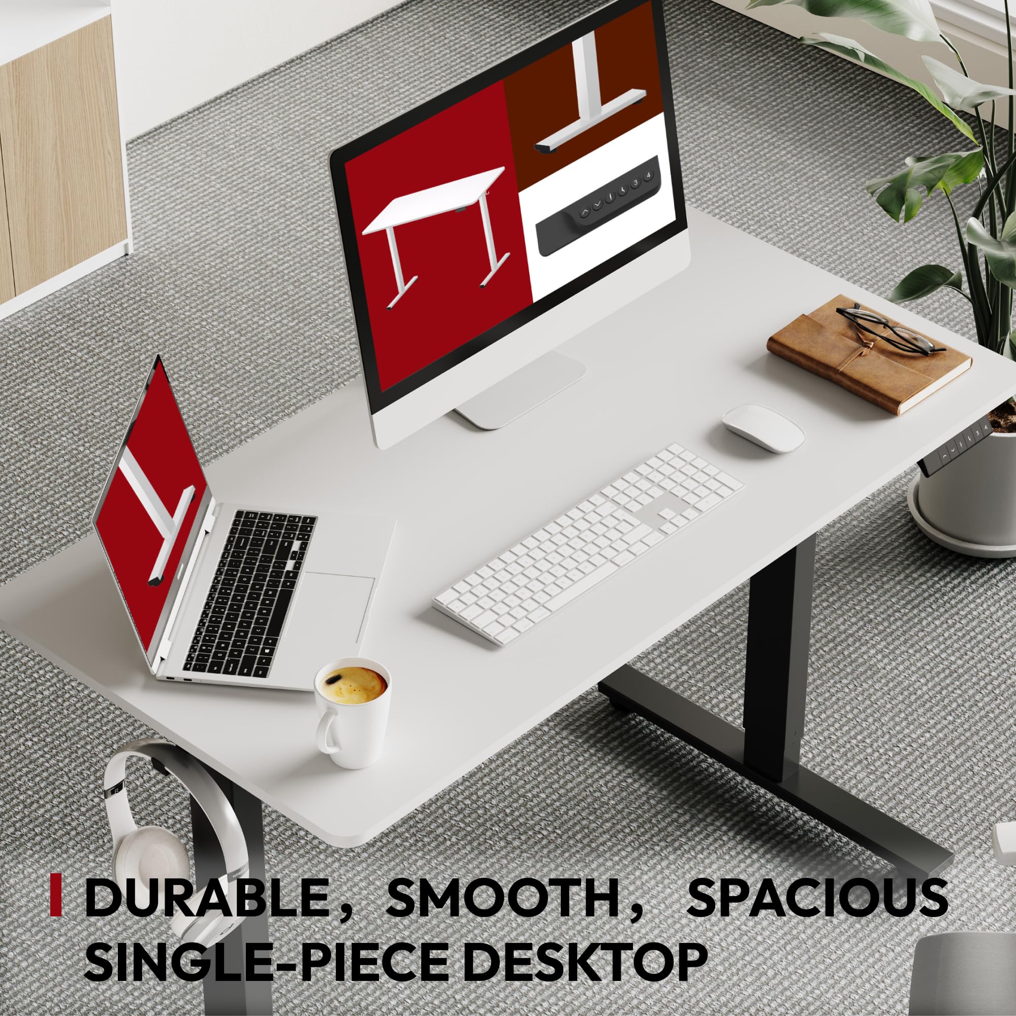SANODESK 48 x 30 Inches Electric Standing Desk - Height Adjustable Whole-Piece Desktop with 6-Button Controller - Ergonomic Computer Desk for Home Office (Black Frame + White Tabletop) - Perfect for Remote Work, Gaming & Study Setup