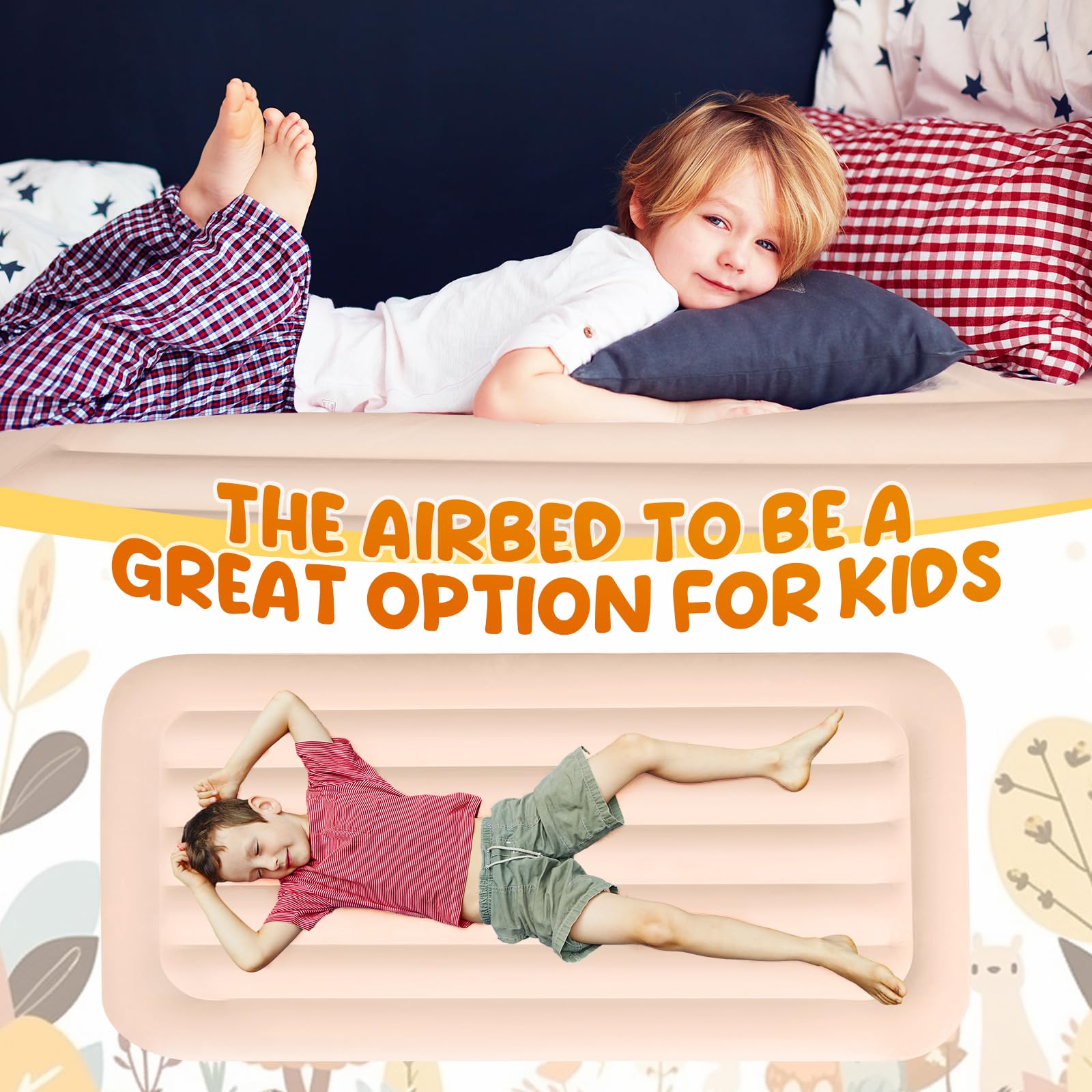 Geetery 6-Pack Kids Inflatable Air Mattress - 55 x 27.6 x 8.7 Inch Toddler Airbed with Flocked Surface & Repair Patches | Foldable, Portable Blow Up Bed for Sleepovers, Travel, Camping, Parties & Indoor/Outdoor Use