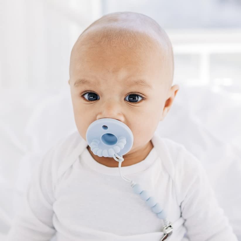 Ryan & Rose Cutie PAT Pacifier Teether - Slant Design, Soothing Baby Teething Toy, BPA-Free (Blue) - Perfect for Infants & Toddlers During Sleep, Travel & Fussy Moments