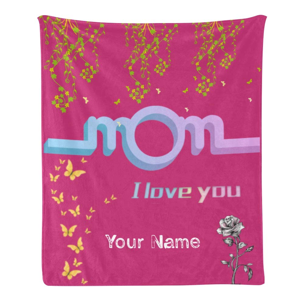 Personalized Rose Red Fleece Throw Blanket with Custom Name Text - Super Soft 50x60 Inch Blanket for Couch, Sofa & Bed - Perfect Gift for Mother's Day, Valentine's Day & Cozy Home Decor