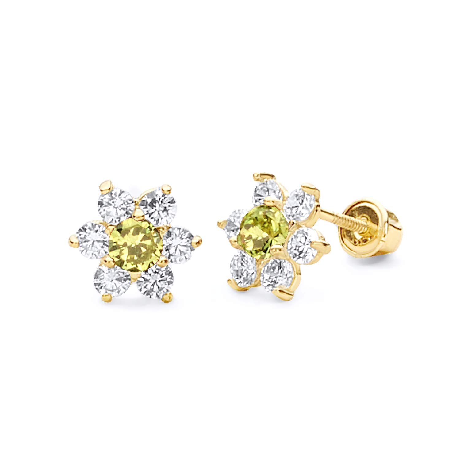 14K Yellow Gold Cubic Zirconia Flower Stud Earrings for Women - Elegant Floral Jewelry Gift for Birthday, Anniversary & Special Occasions
