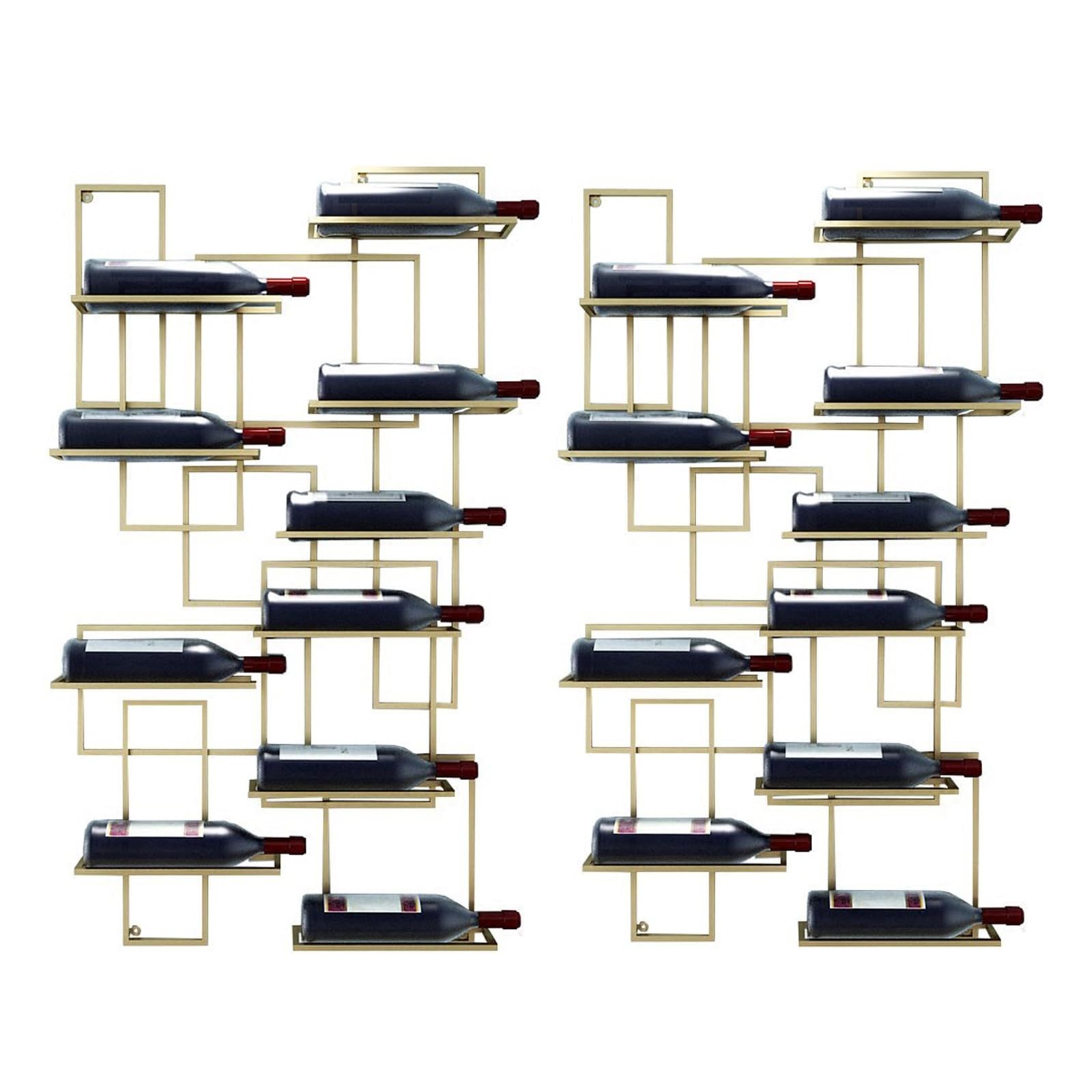 10 Bottle Wall Mounted Metal Wine Rack - Freely 1 or 2 PCS Spliceable Hanging Wine Holder for Kitchen, Pantry, Bar & Wine Cellar (Gold, 2PCS) - Perfect for Home Decor & Entertaining Guests