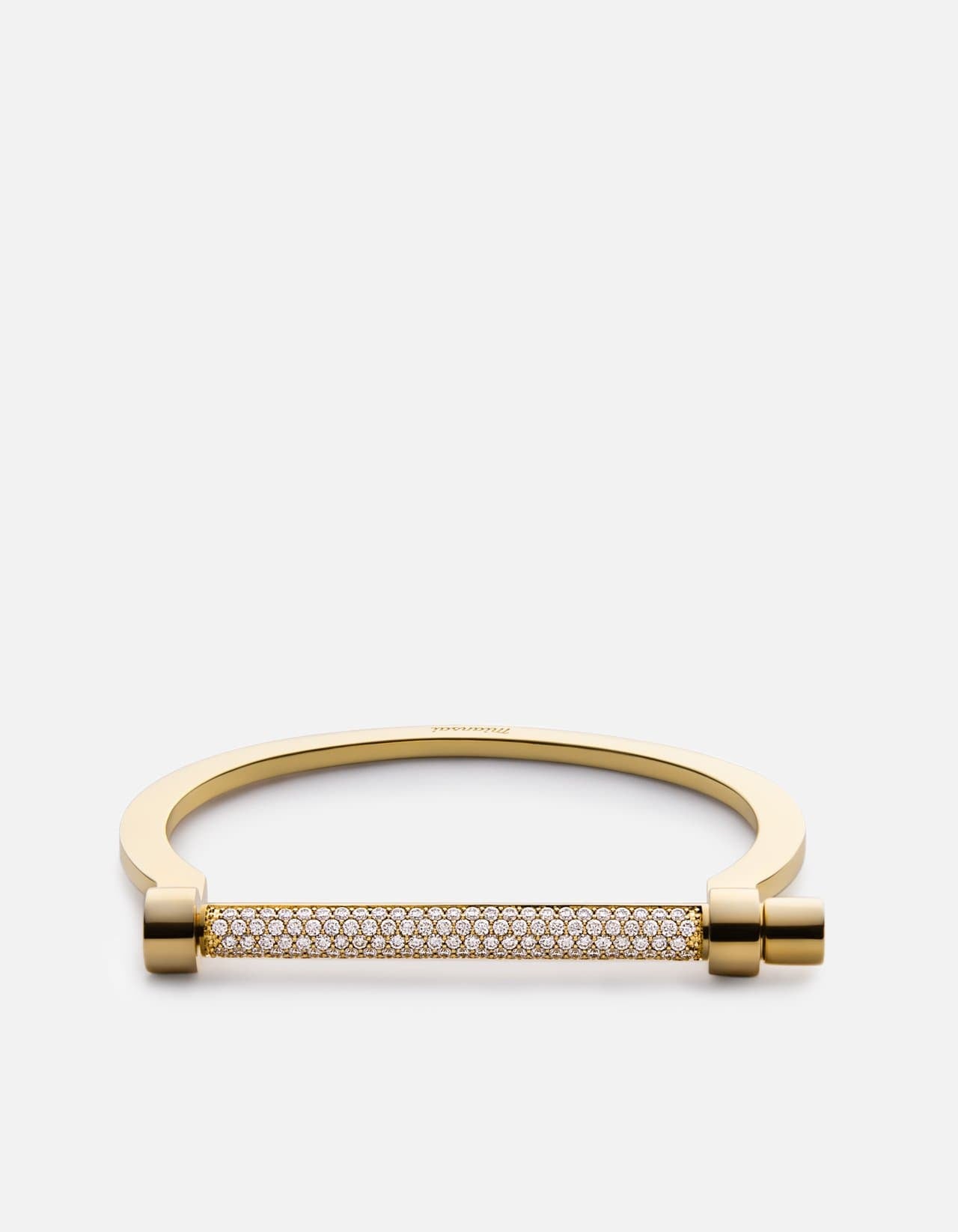 14k Gold Pavé Thin Modern Screw Cuff Bracelet - Elegant Stackable Bangle for Women, Perfect for Everyday Wear & Special Occasions