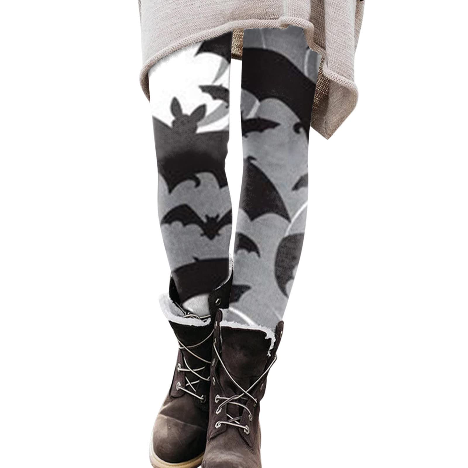 High Waist Halloween Pumpkin Print Leggings for Women - Skull Design Workout Running Yoga Pants - Perfect for Costume Parties & Fall Fitness