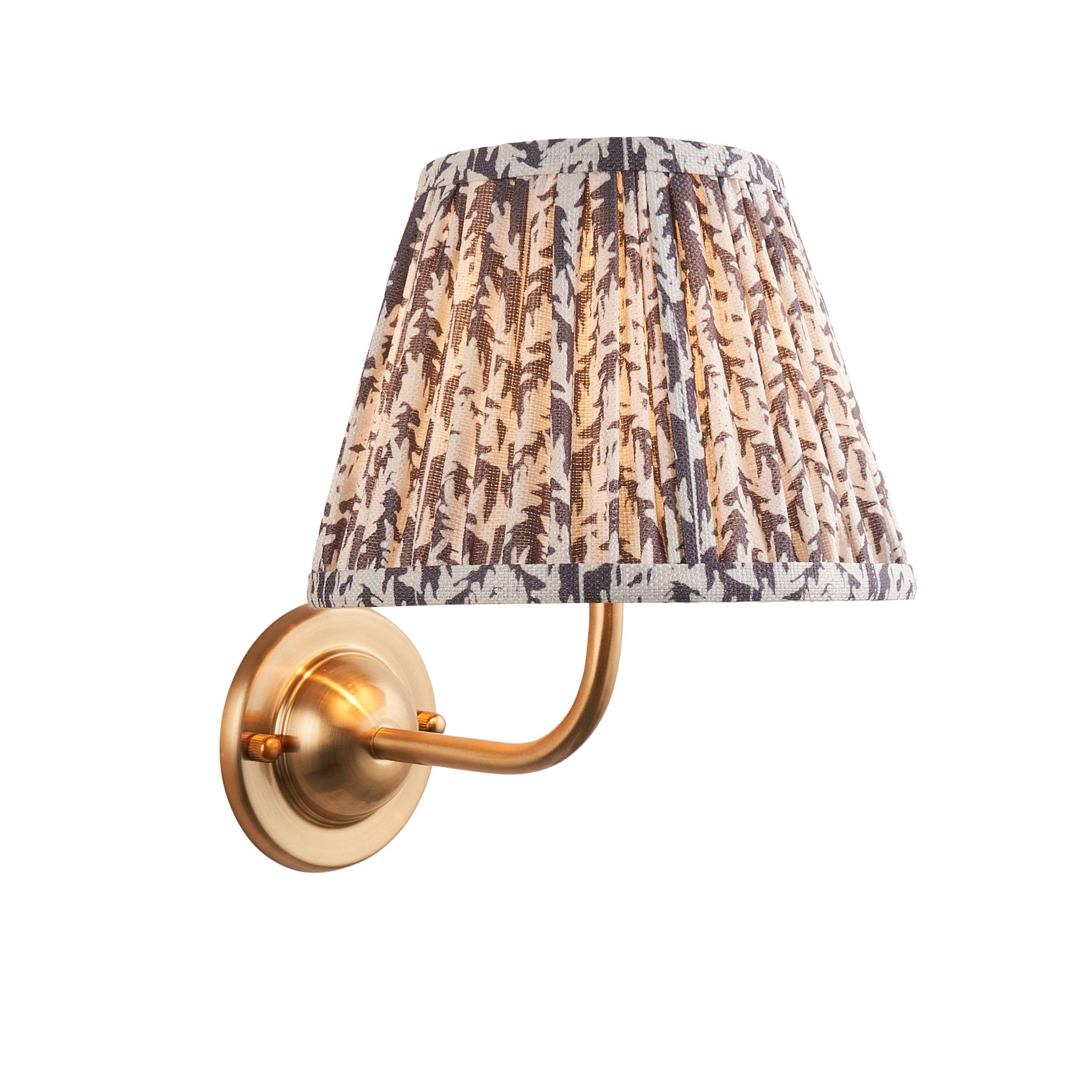 Dome Arc Brass Wall Light with 20cm Pearl Grey Shade - Vintage Leaf Design for Bedroom, Living Room, and Hallway Lighting