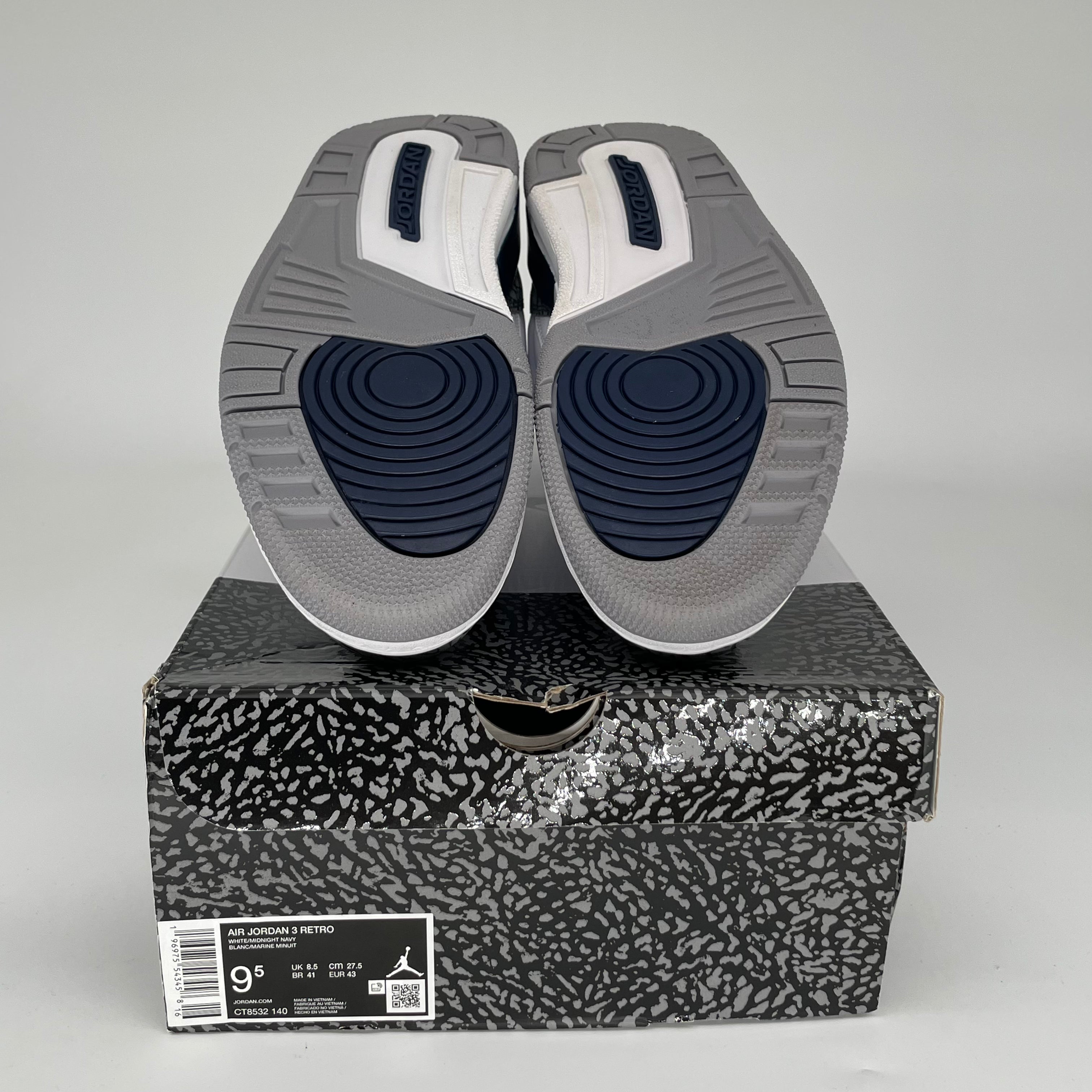 AIR JORDAN 3 MIDNIGHT NAVY Men's Basketball Shoes - Size 9.5 (CT8532-140) | Retro Sneakers for Casual Wear, Street Fashion & Sports Performance