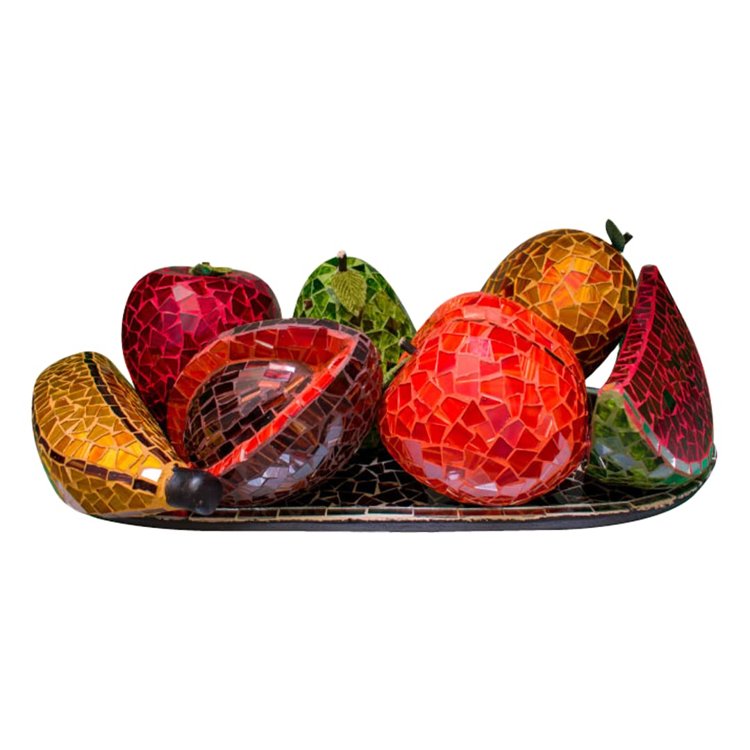 Stylish Decorative Fruit Bowl with Mosaic Glass Fruits - Elegant Centerpiece for Dining Table, Kitchen Counter, or Gift Giving