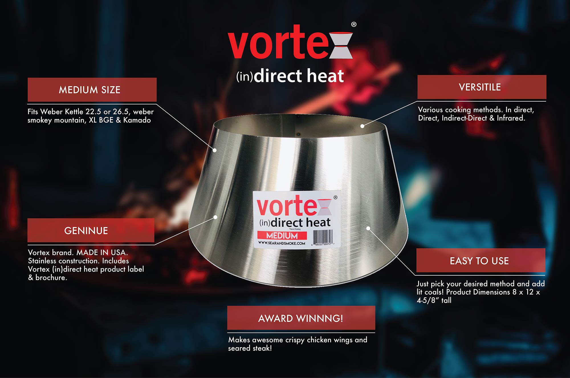 Vortex Heat Diffuser for Charcoal Grills - Medium Size Compatible with Weber Kettle 22