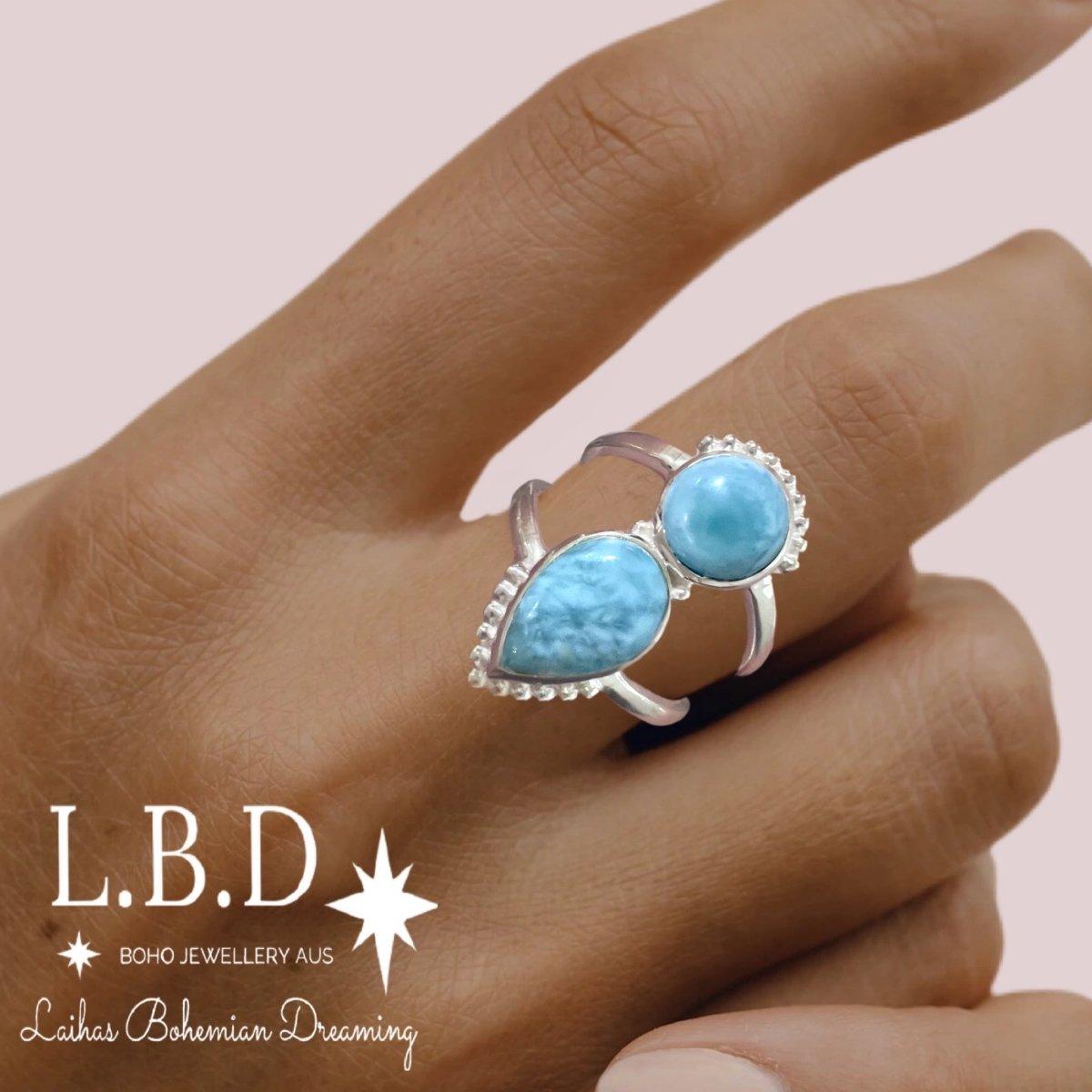 Laihas Peaceful Solitude Larimar Ring - Genuine Blue Stone Jewelry for Women, Healing Crystal Ring for Meditation & Spiritual Balance | Perfect for Yoga, Energy Healing & Mindful Living