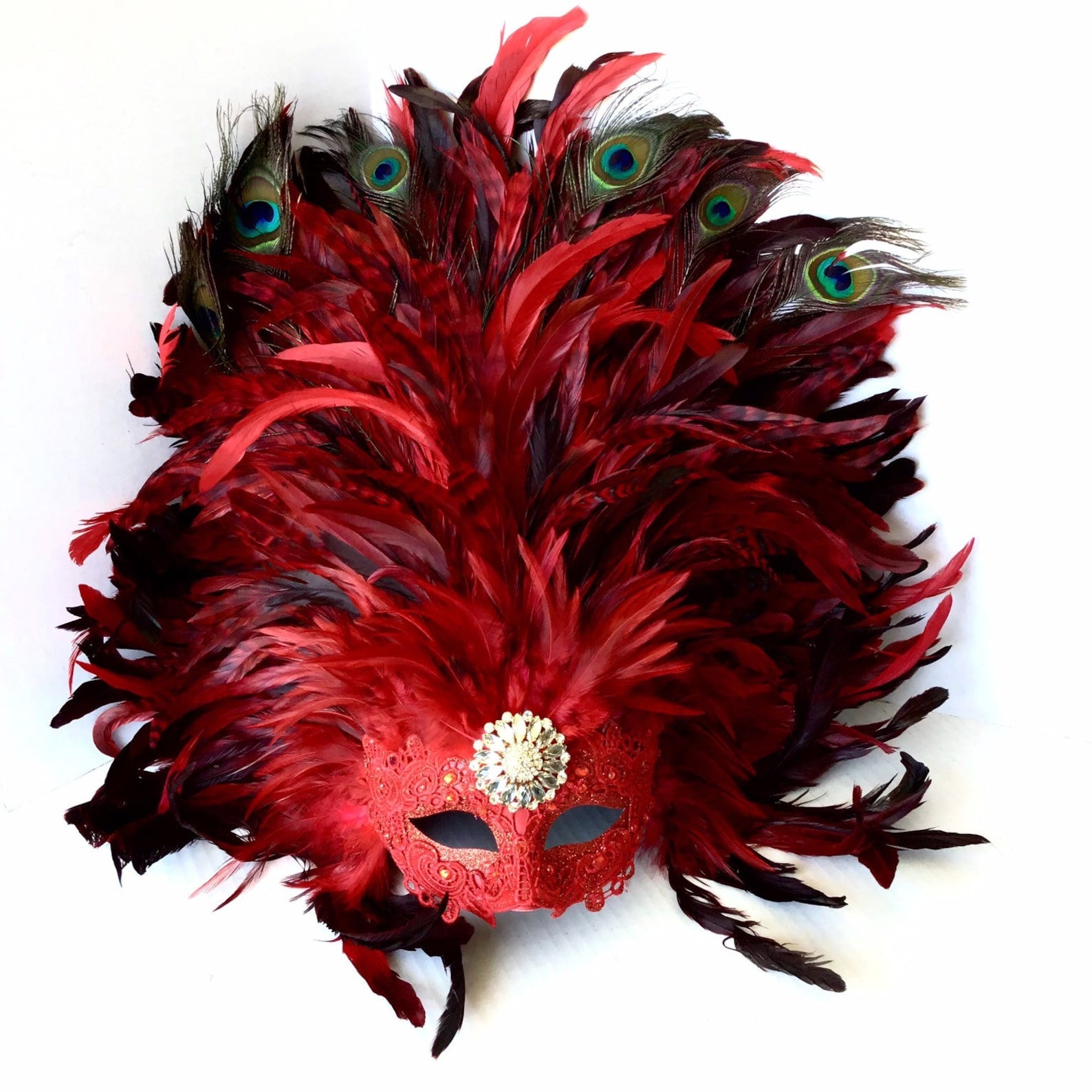 Majestic Feather Mask Flaming Red - Elegant Venetian Style Costume Accessory for Masquerade Balls, Halloween Parties & Carnival Events
