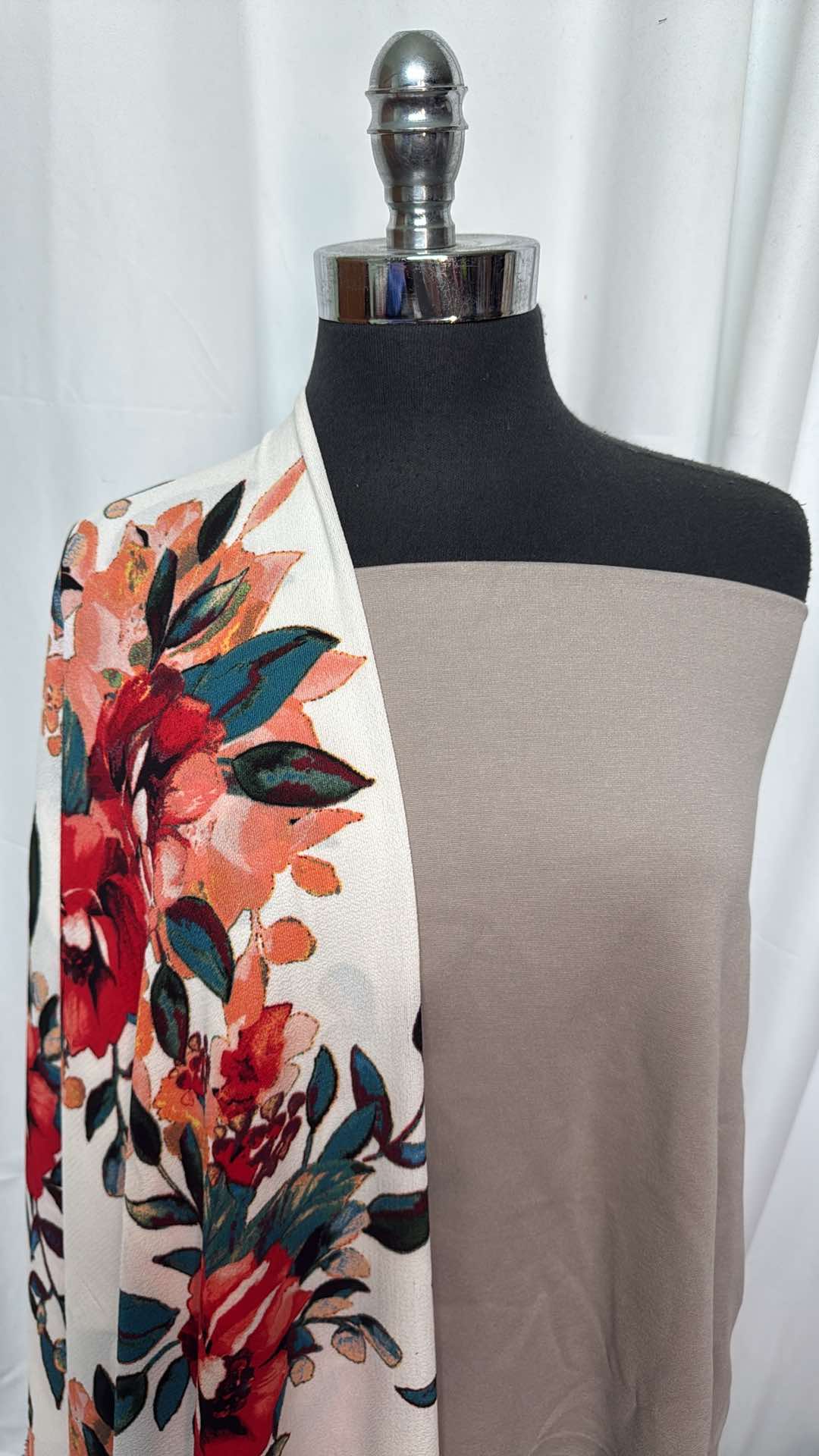 2 Yards Taupe Nylon Ponte Fabric and 2 Yards White Floral Bubble Crepe Fabric Bundle (A27203) - Perfect for DIY Dresses, Skirts, and Home Decor Projects