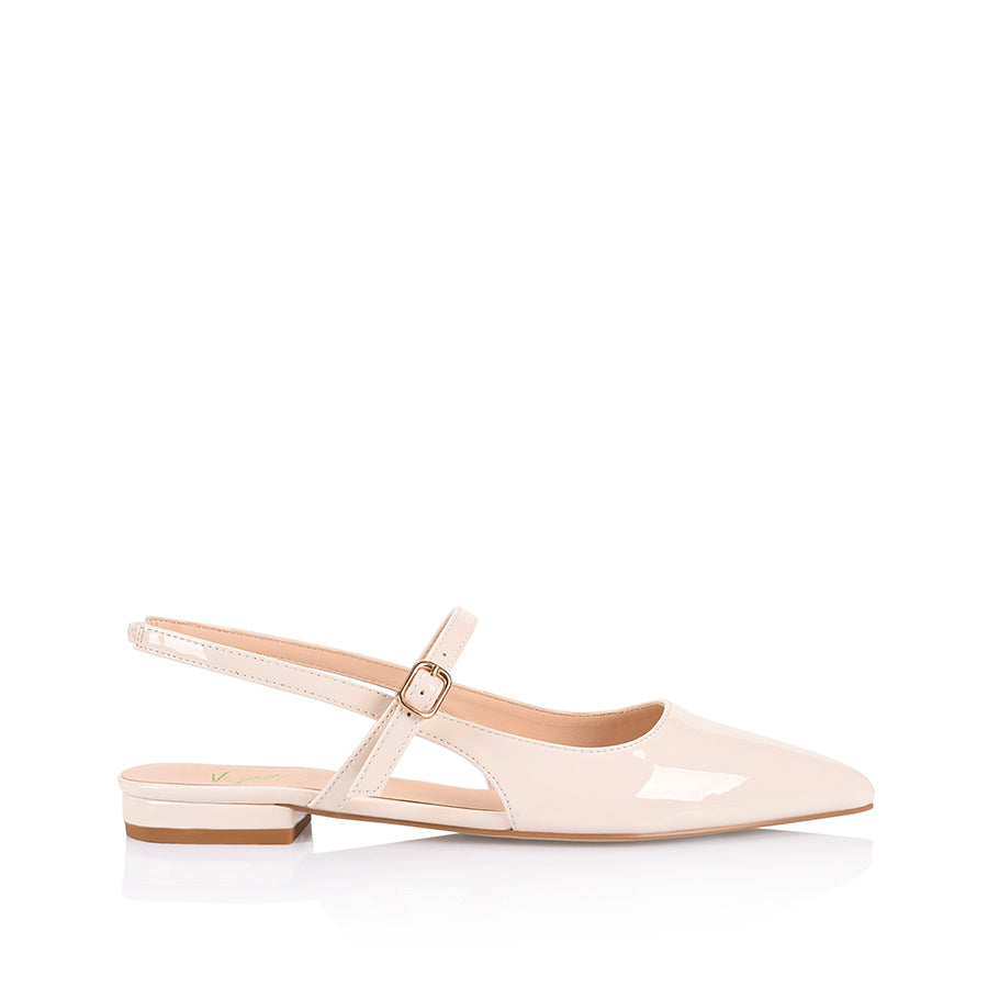 Hiatus Sling Back Flats - Bone White Patent Leather Shoes for Women | Comfortable & Stylish for Work, Date Night & Casual Outings