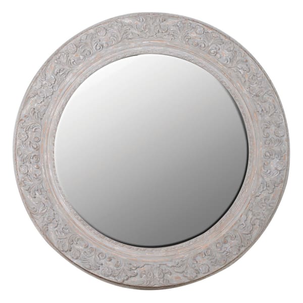 Vintage Round Leaf Scroll Distressed Mirror - Antique Wall Decor for Living Room, Bedroom, Entryway | Farmhouse & Boho Home Decor