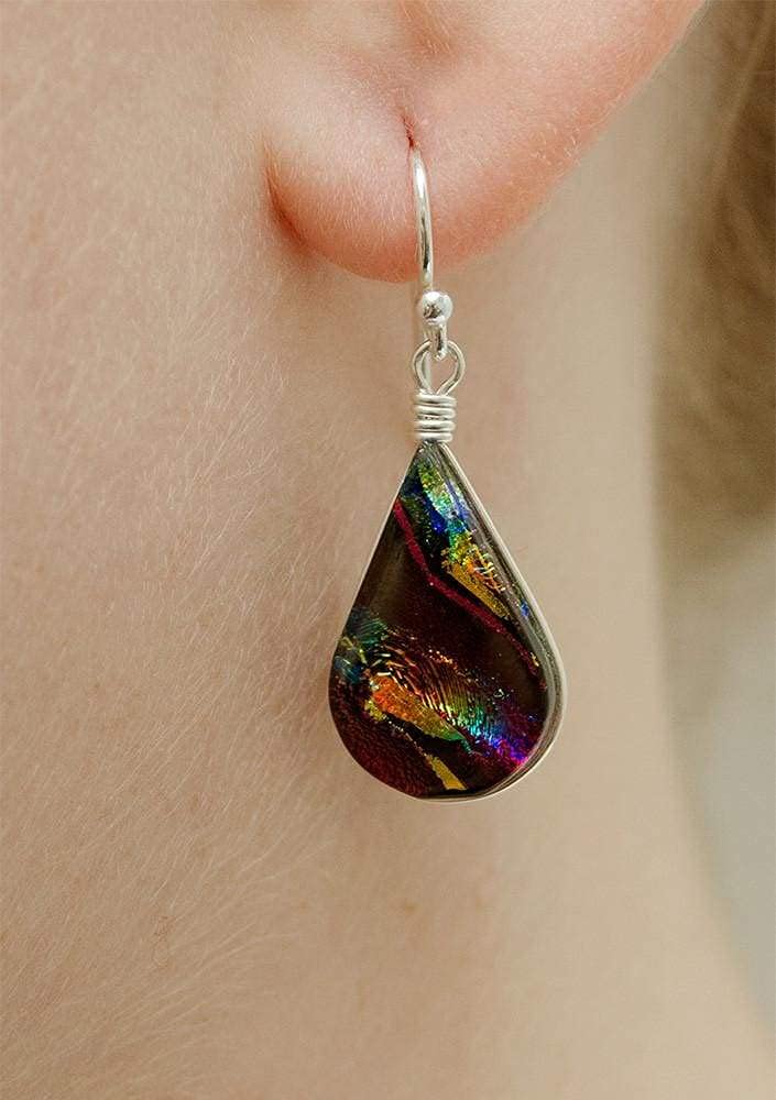 Rainbow Falls Earrings - Hypoallergenic Nickel Free Dichroic Glass Dangle Earrings | Handmade in USA | Perfect for Parties, Weddings & Everyday Wear