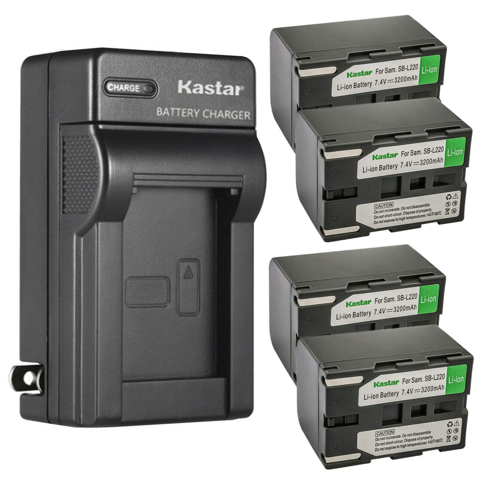 Kastar 4-Pack SB-L220 Replacement Battery & AC Wall Charger for Samsung Cameras - Compatible with SC-D325, SC-D327, SC-D33, SC-D34, SC-D39, SC-D5000, SC-D5000i, SC-D530, SC-D55, SC-D590, SC-D590T, SC-D60, SC-D67, SC-D70 - Perfect for Travel, Vlogging & Home Security Camera Use