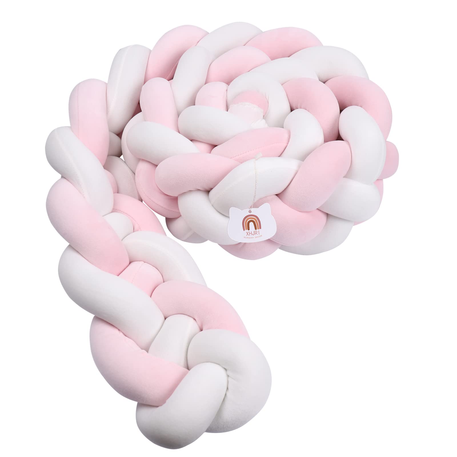4 Strand Hand Woven Decorative Knotted Pillow - Soft Plush Throw Cushion for Sofa, Bed & Home Decor (Pink & White, 160 Inches) - Perfect for Living Room, Bedroom & Gap Filling